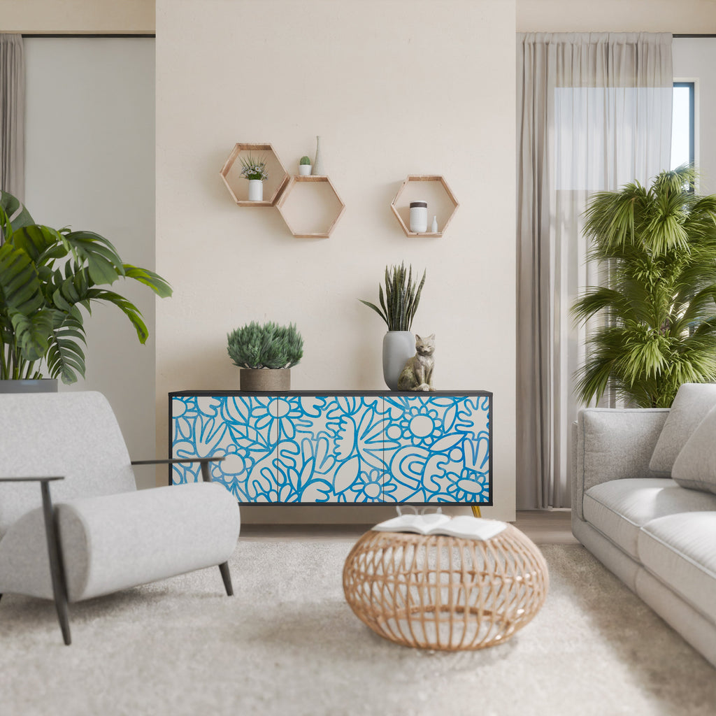 BLOOMY MORNING 3-Door Sideboard in Black Finish