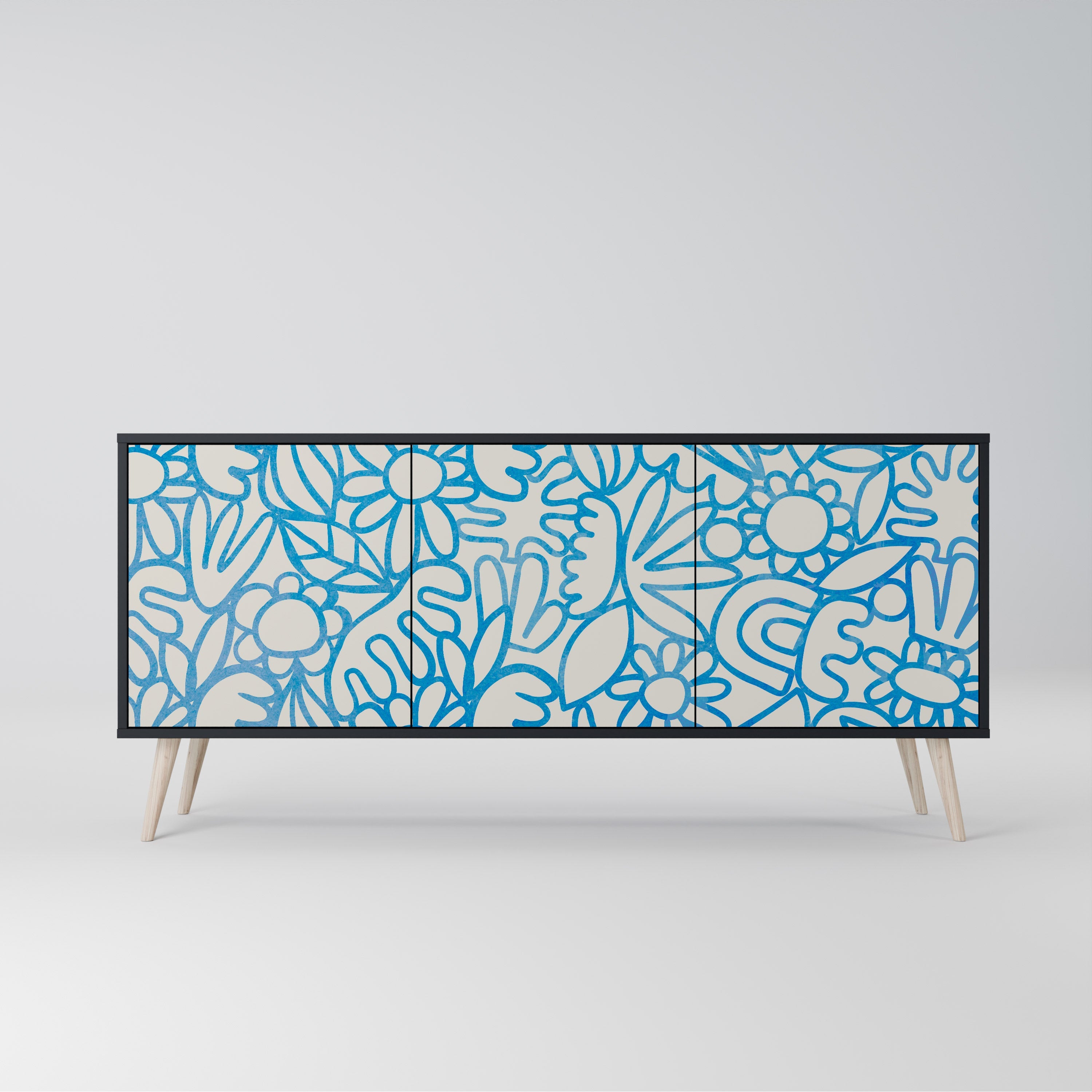 BLOOMY MORNING Aparador de 3 Portas em Acabamento Preto