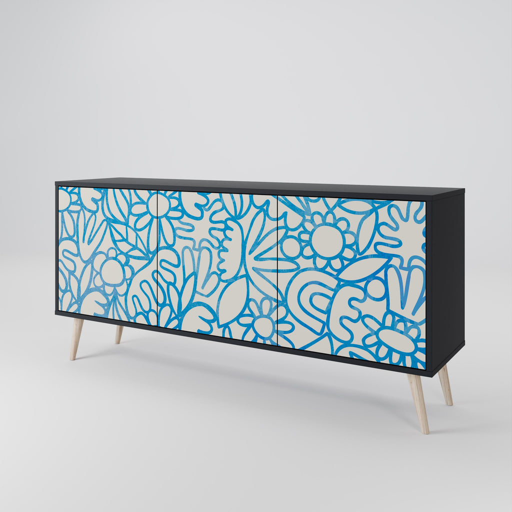 BLOOMY MORNING 3-Door Sideboard in Black Finish