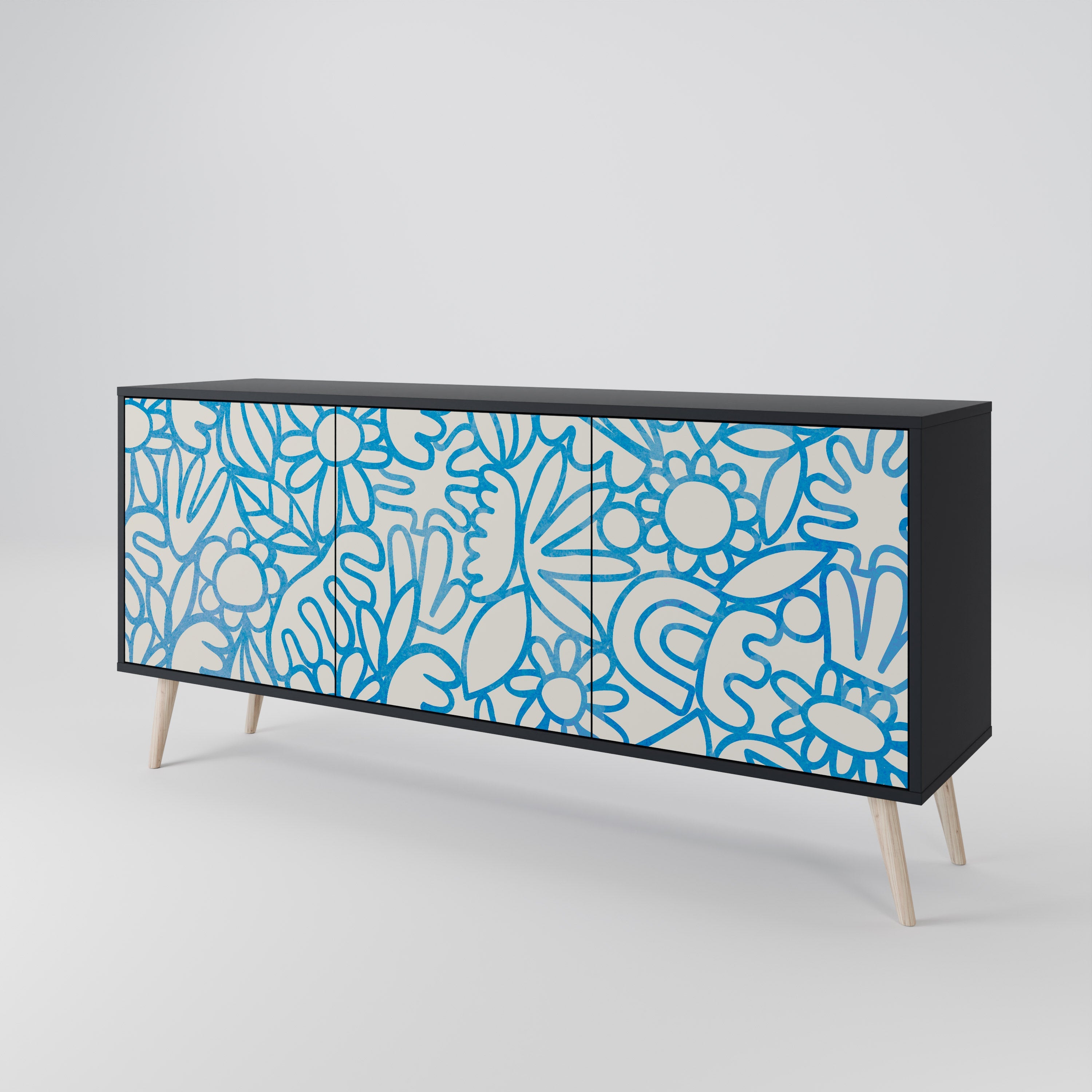 BLOOMY MORNING 3-Door Sideboard in Black Finish