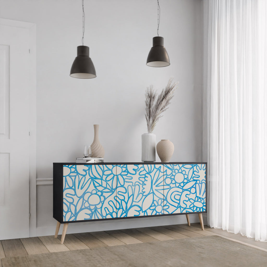 BLOOMY MORNING 3-Door Sideboard in Black Finish