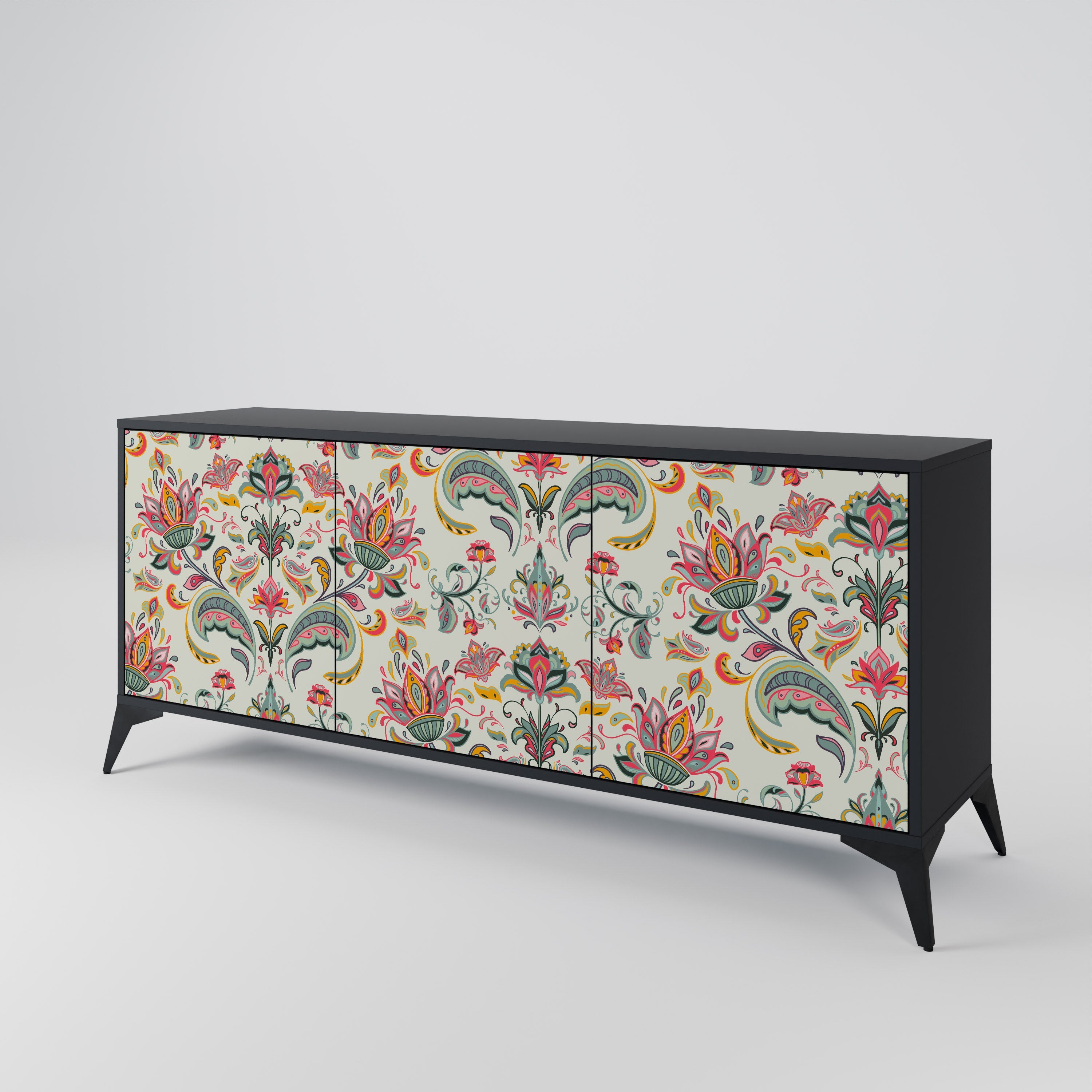 ORGANIC FOLKLORE 3-Door Sideboard in Black Finish