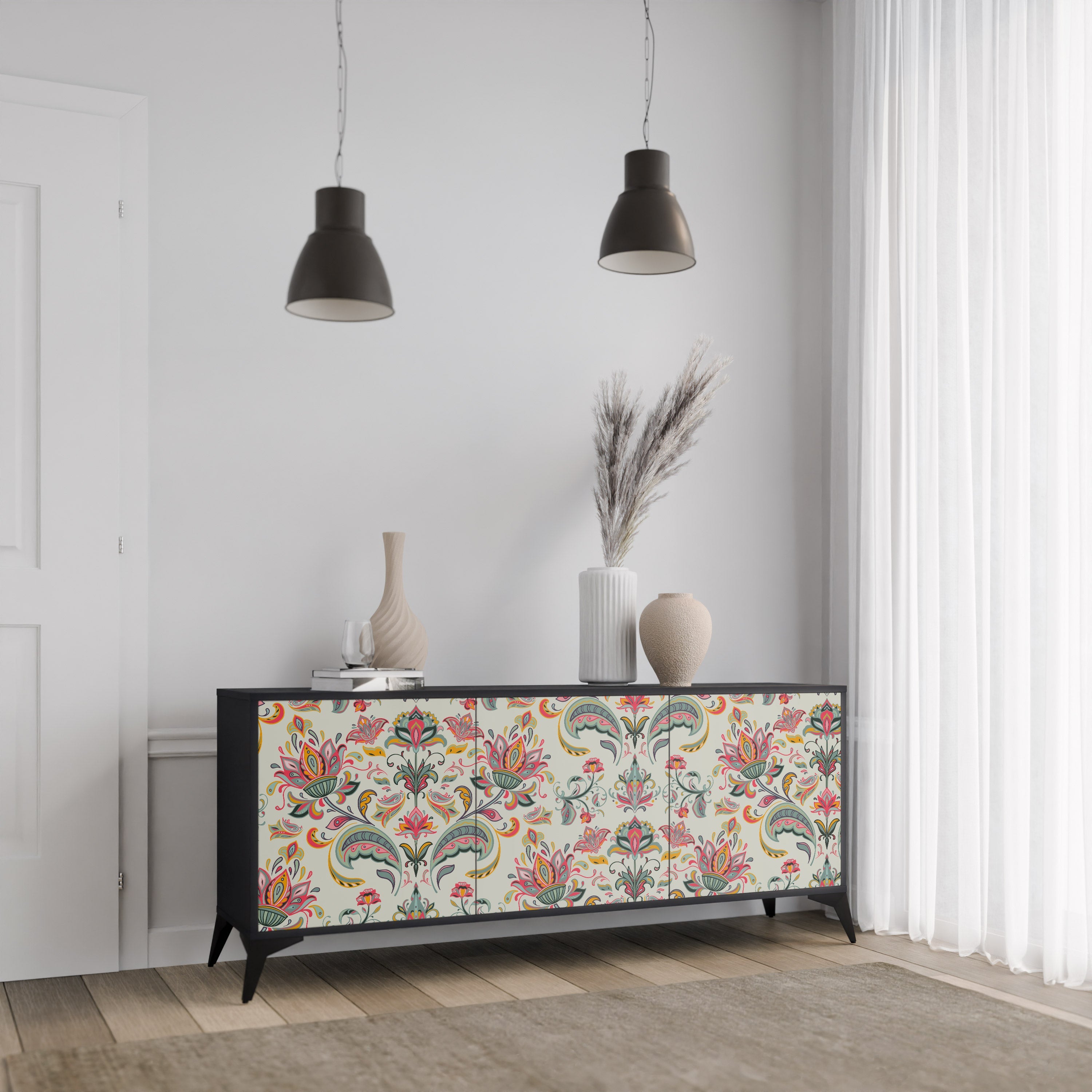 ORGANIC FOLKLORE 3-Door Sideboard in Black Finish