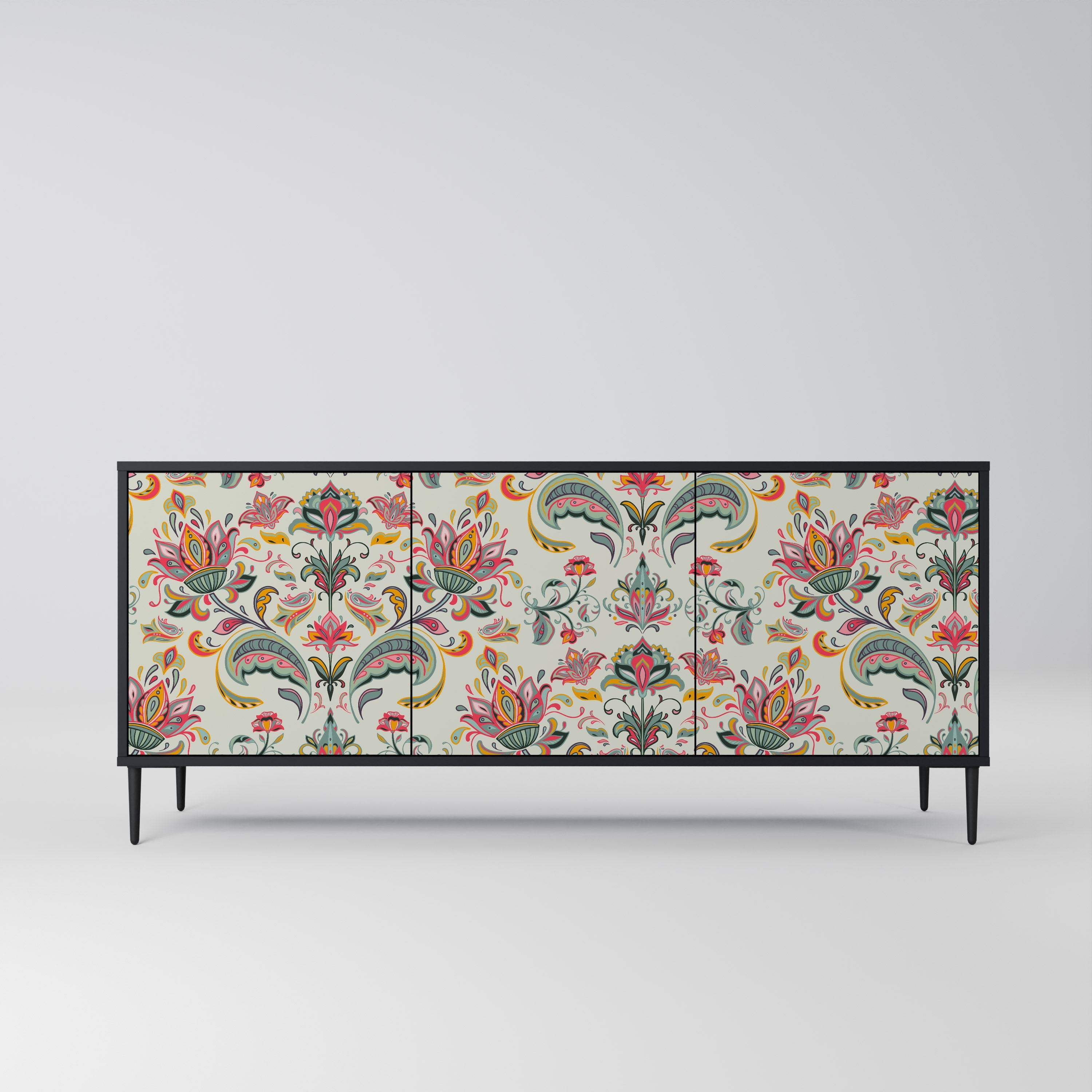 ORGANIC FOLKLORE Aparador de 3 Portas em Acabamento Preto