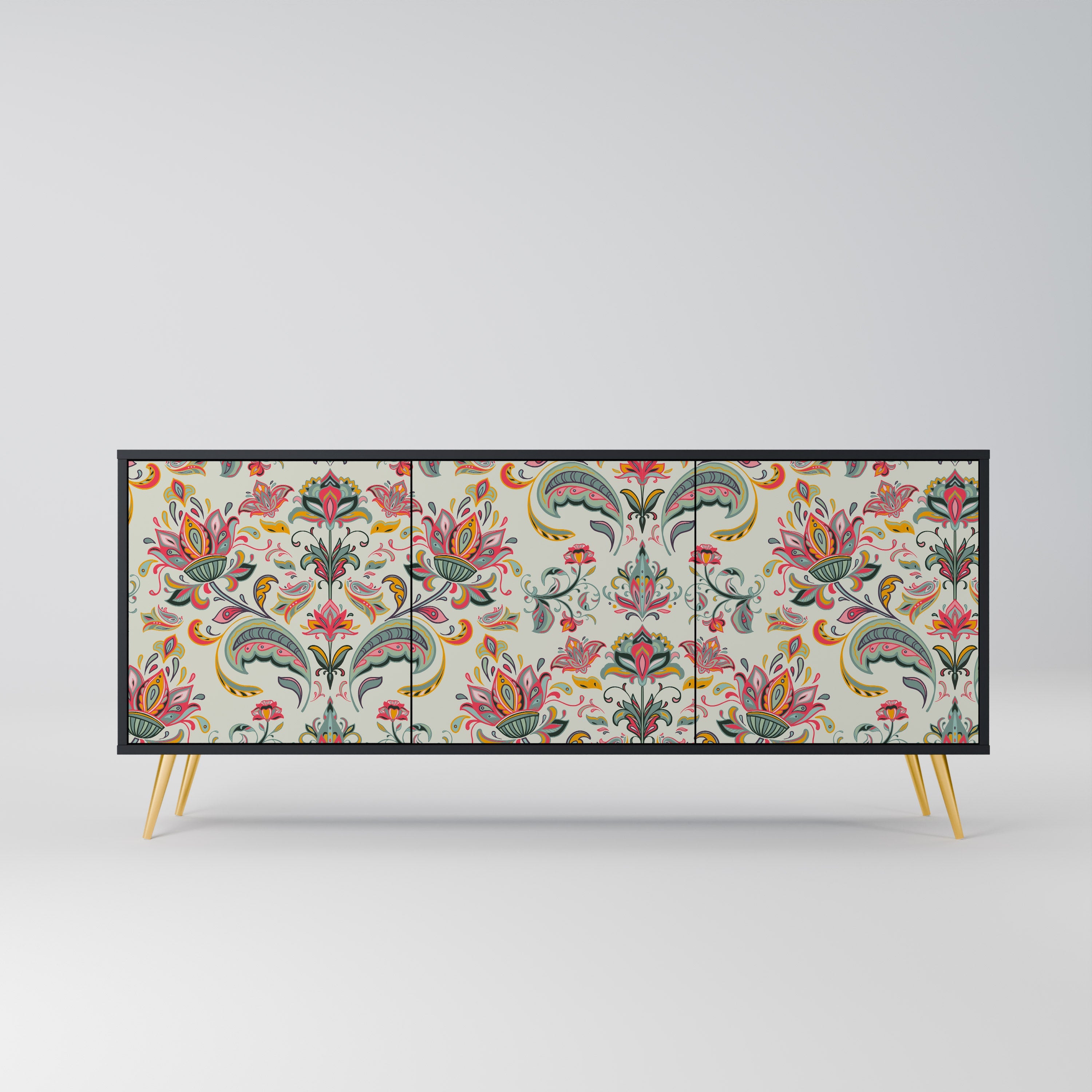 ORGANIC FOLKLORE Aparador de 3 Portas em Acabamento Preto