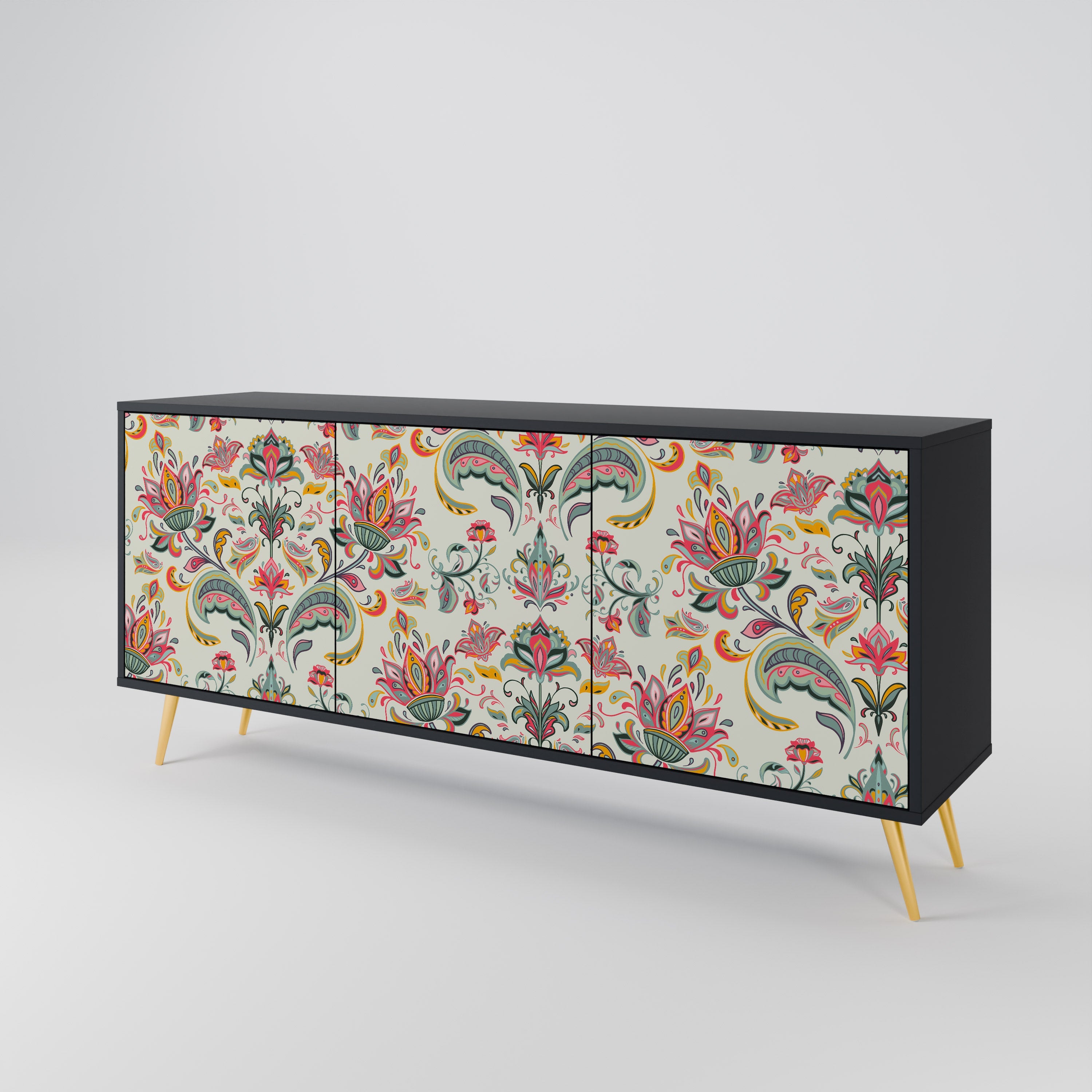 ORGANIC FOLKLORE 3-Door Sideboard in Black Finish