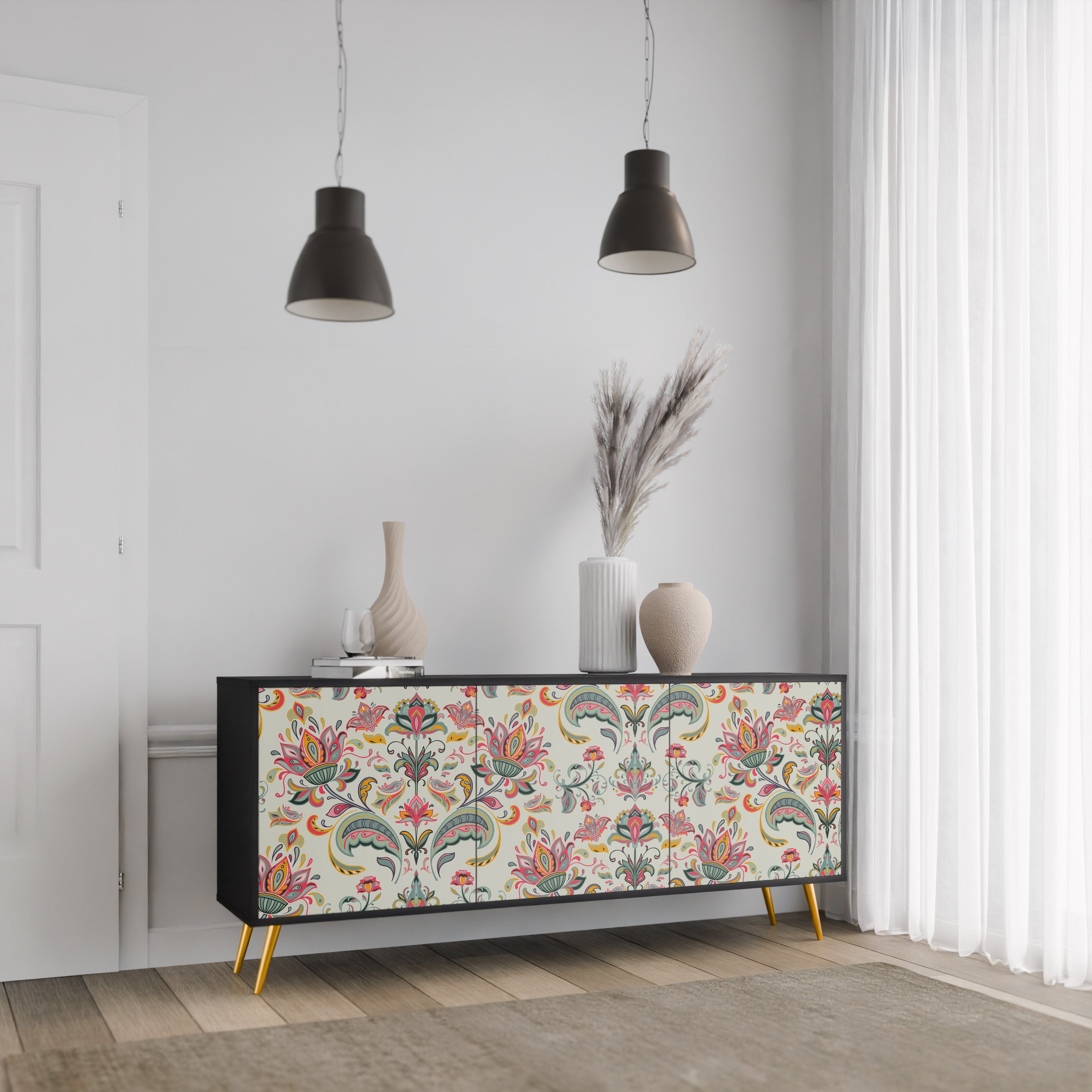 ORGANIC FOLKLORE 3-Door Sideboard in Black Finish