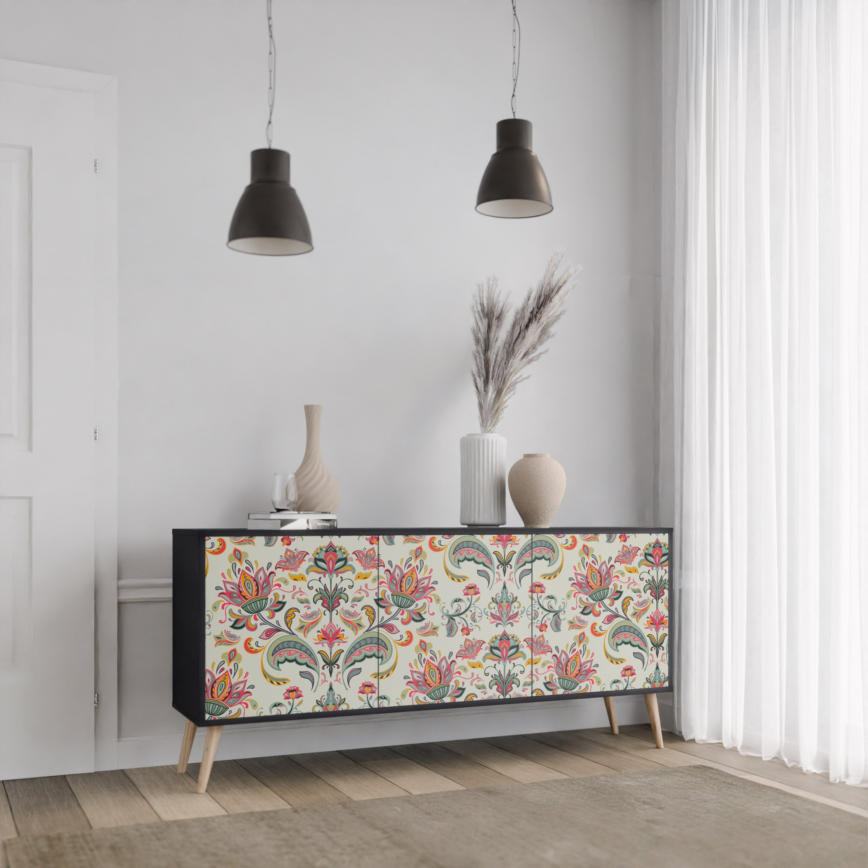ORGANIC FOLKLORE 3-Door Sideboard in Black Finish