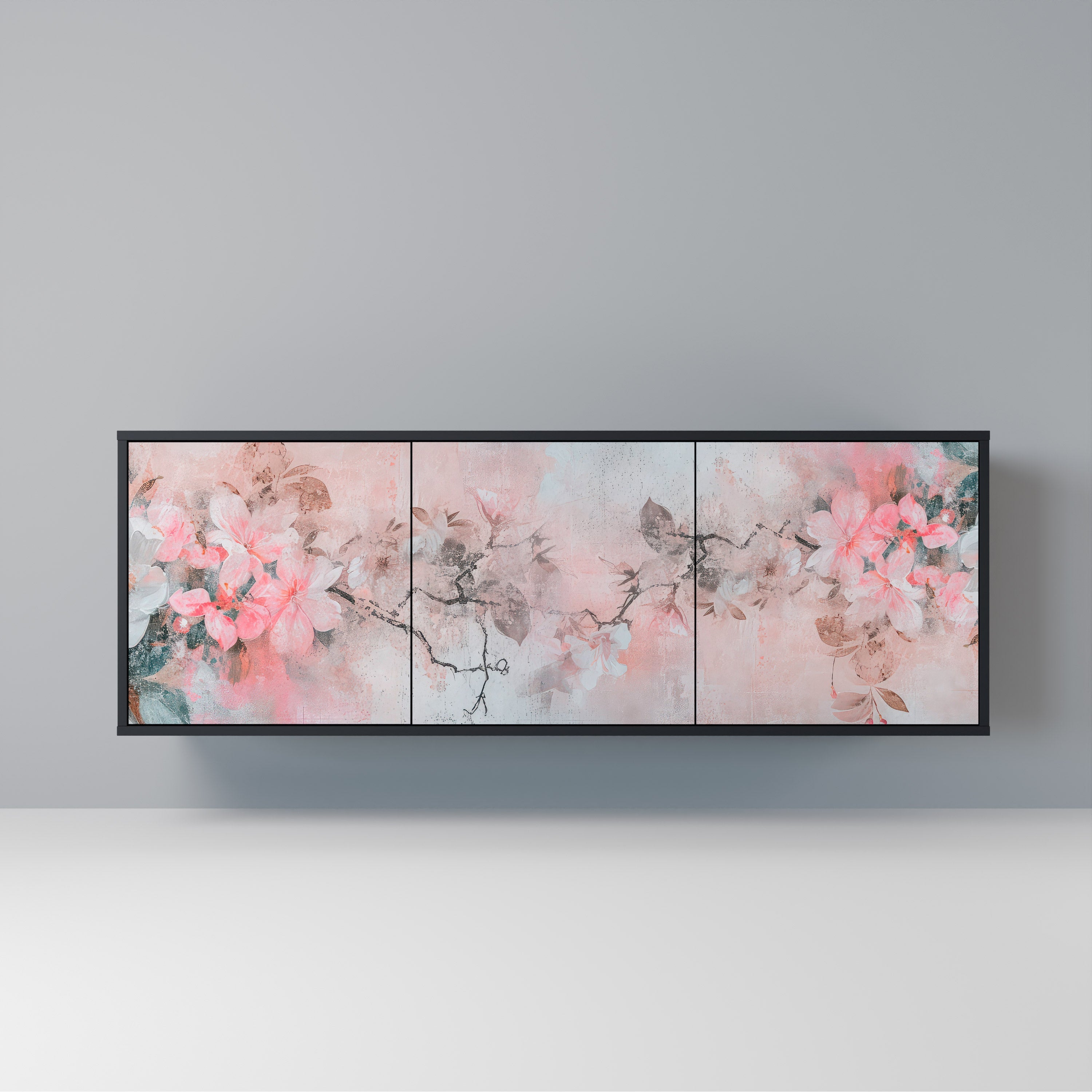 CHERRY BLOSSOM Aparador de 3 Portas em Acabamento Preto