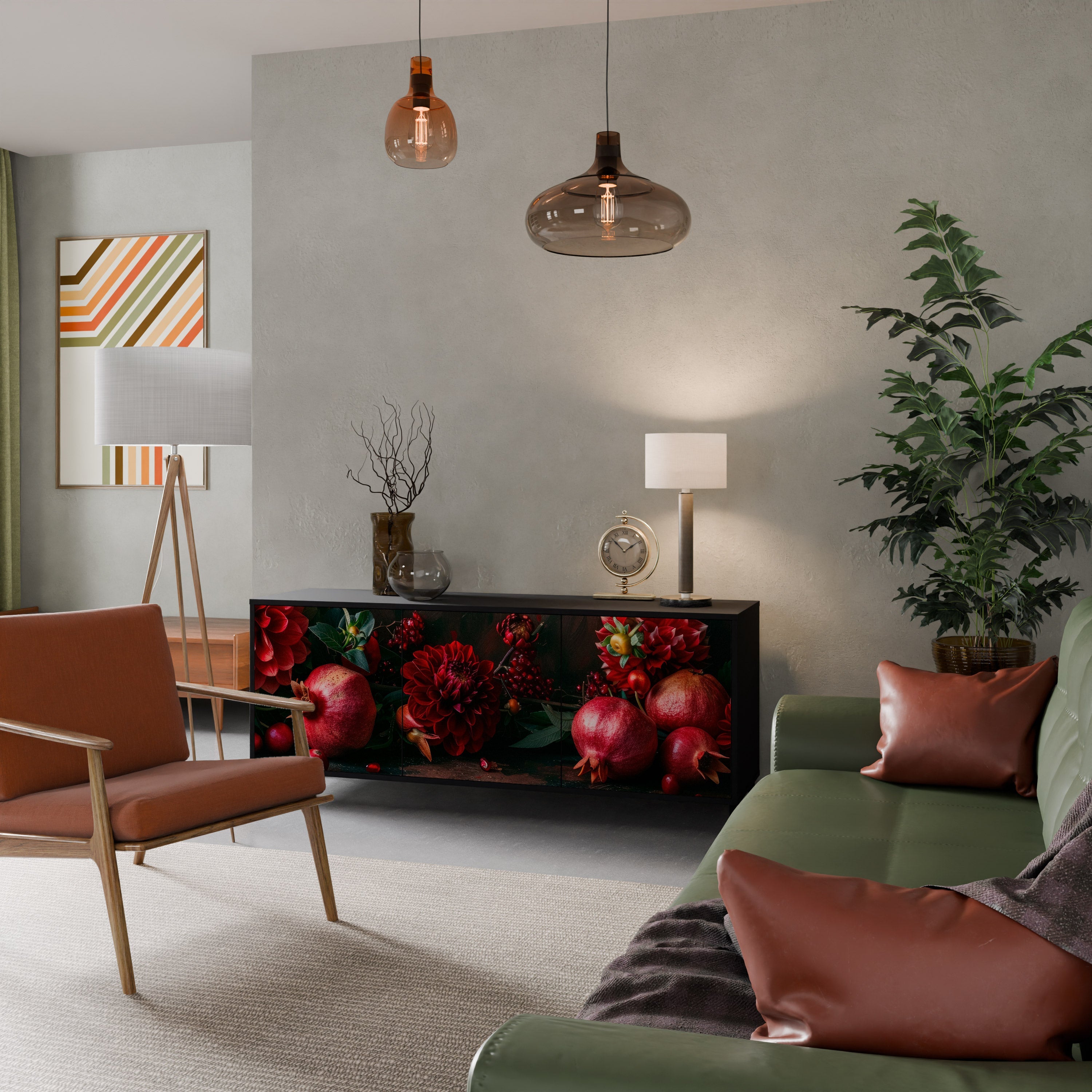 DAHLIAS AND POMEGRANATES Aparador de 3 Portas em Acabamento Preto