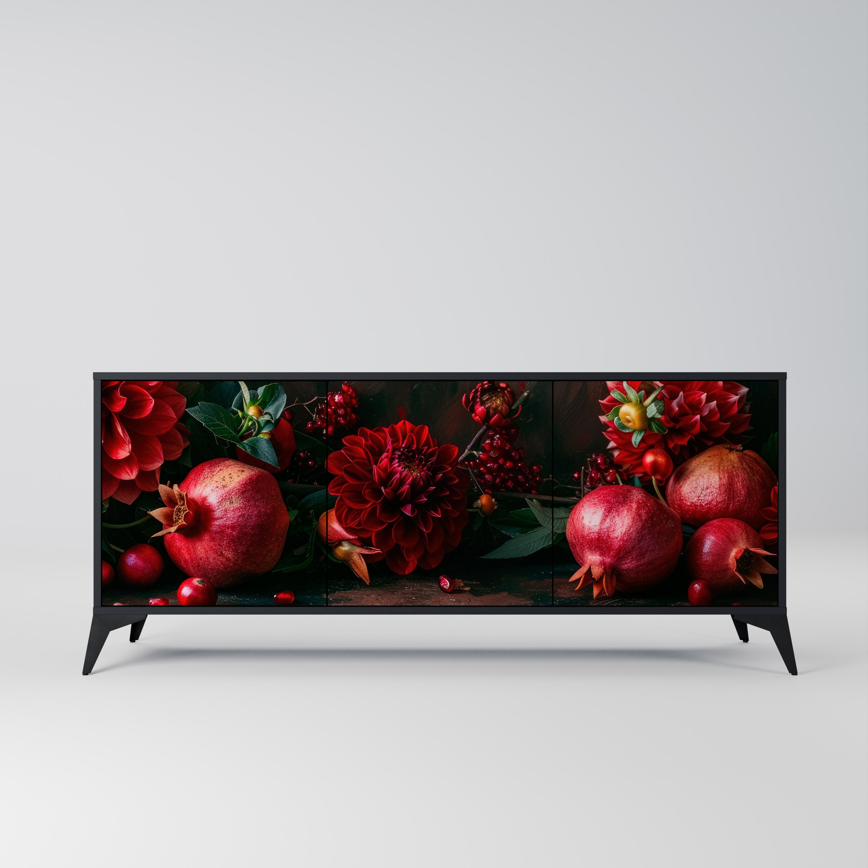 DAHLIAS AND POMEGRANATES Aparador de 3 Portas em Acabamento Preto