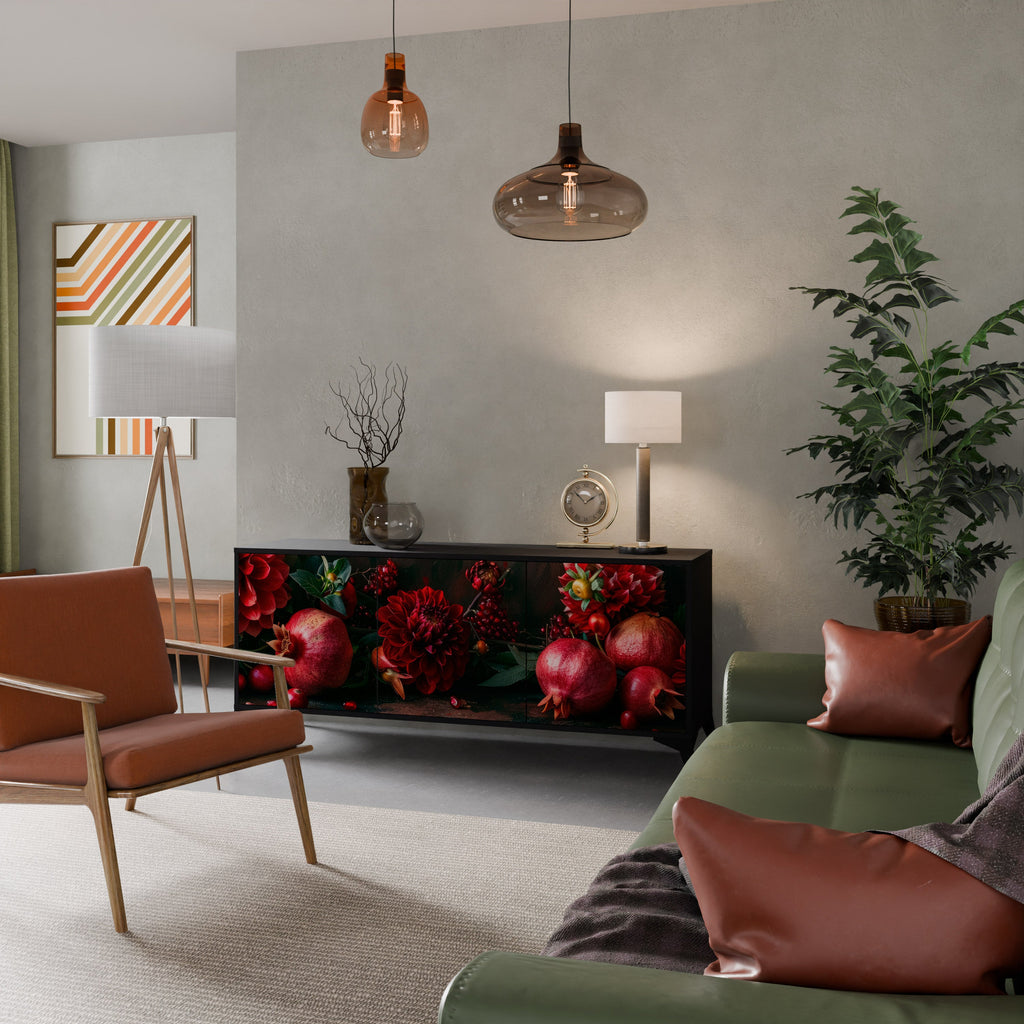 DAHLIAS AND POMEGRANATES Aparador de 3 Portas em Acabamento Preto