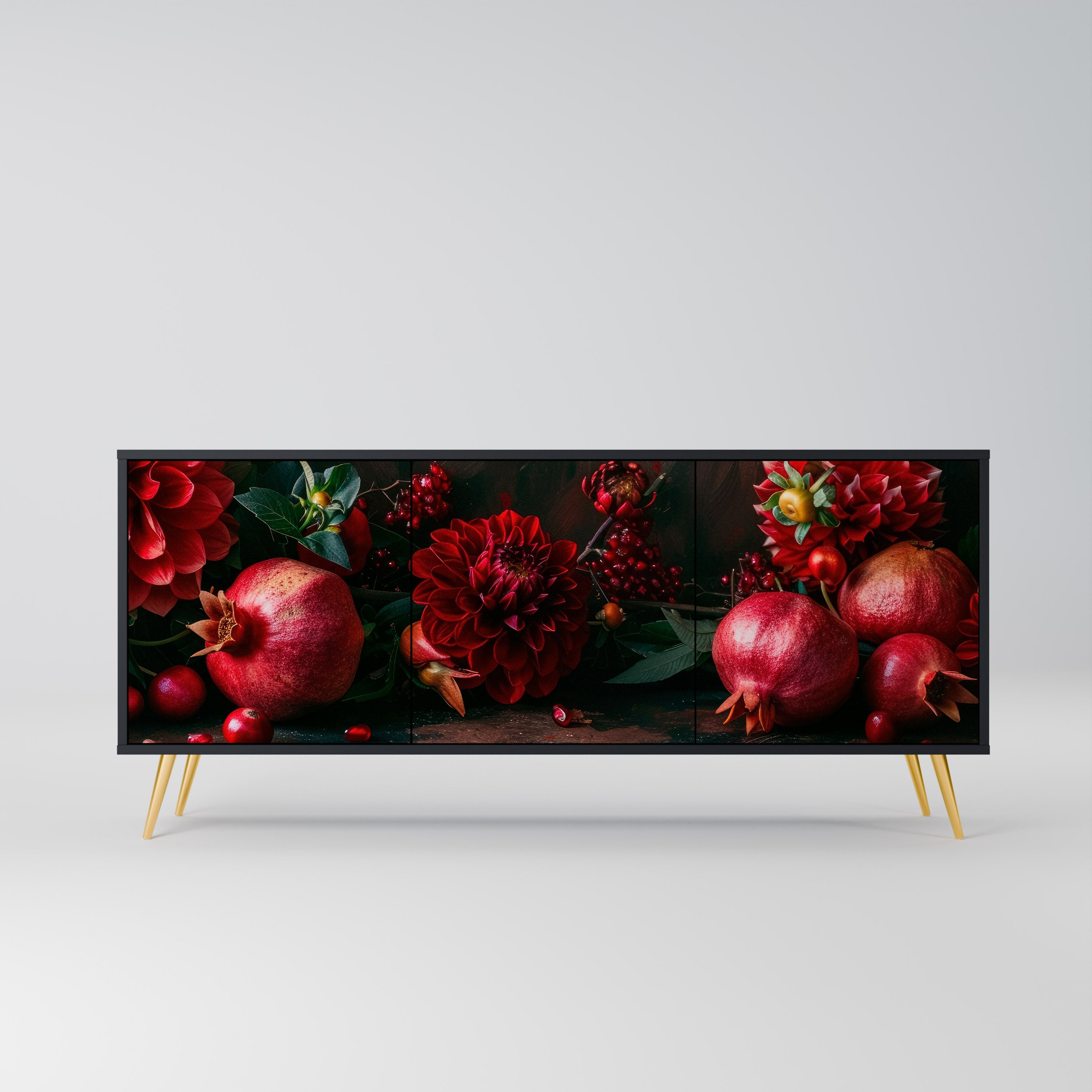 DAHLIAS AND POMEGRANATES Aparador de 3 Portas em Acabamento Preto