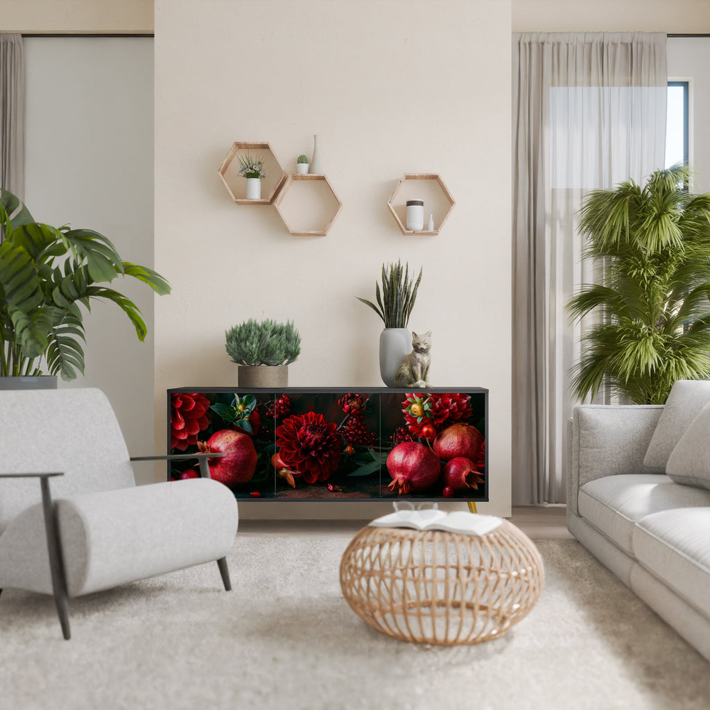 DAHLIAS AND POMEGRANATES Aparador de 3 Portas em Acabamento Preto