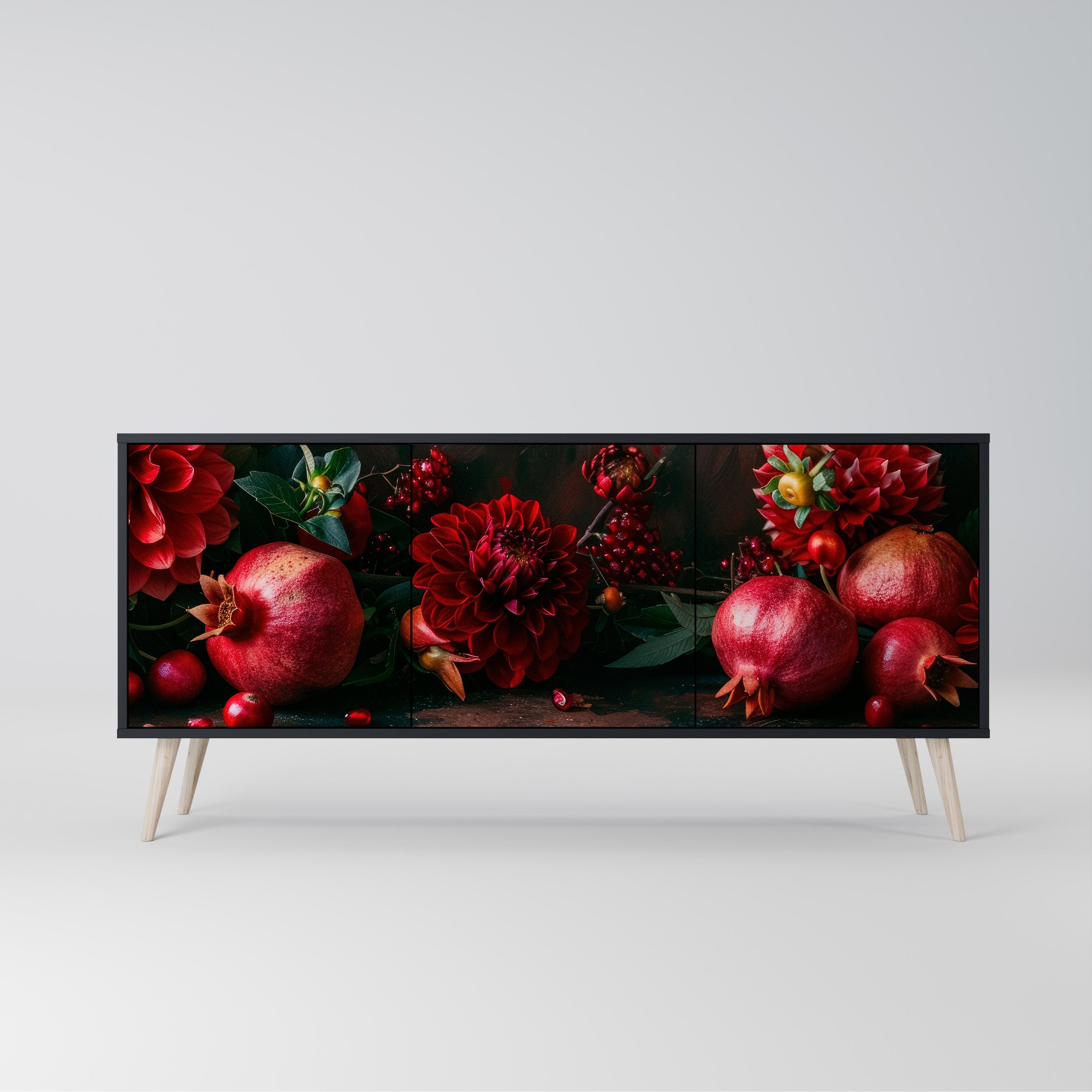 DAHLIAS AND POMEGRANATES Aparador de 3 Portas em Acabamento Preto