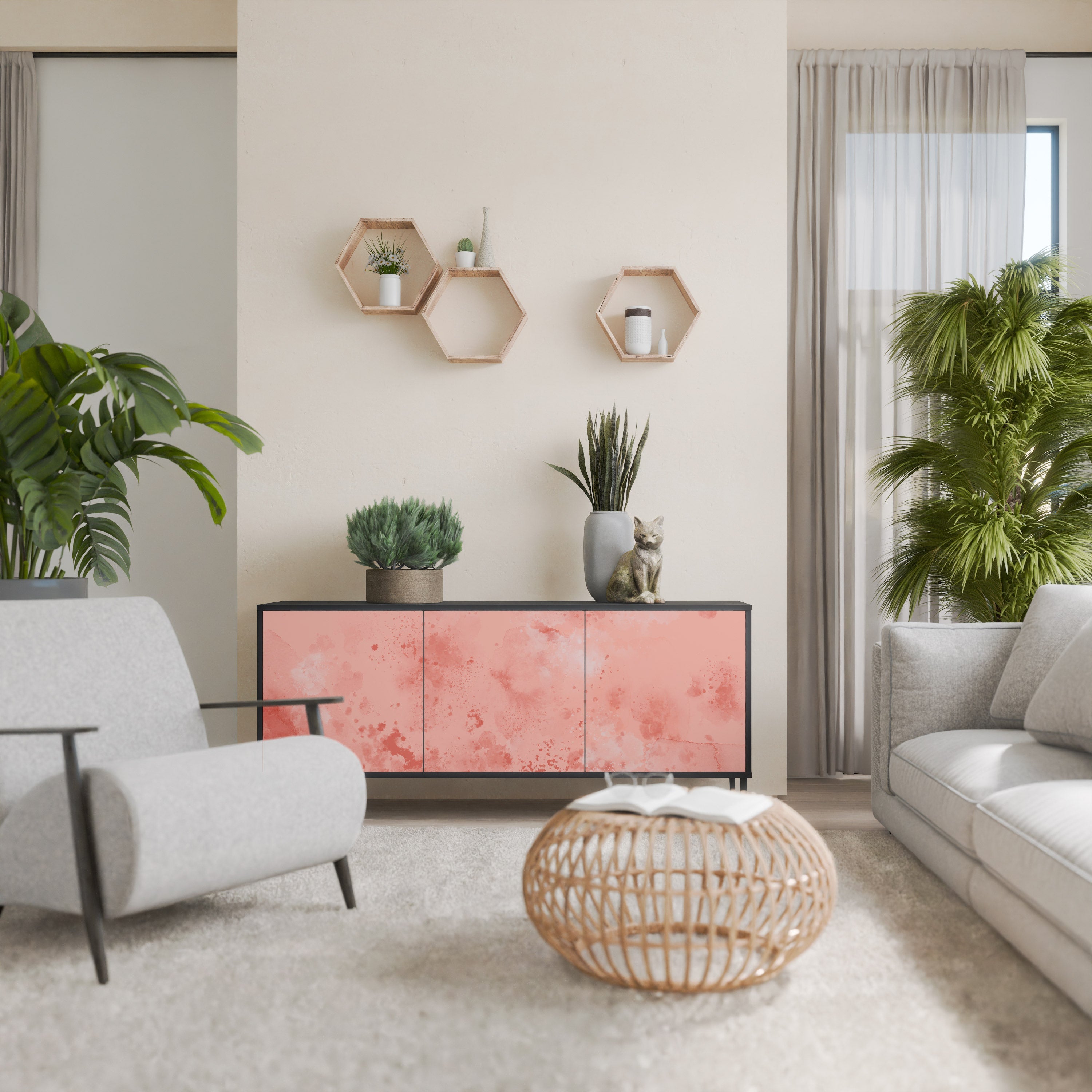 CRANE DANCE Aparador de 3 Portas em Acabamento Preto