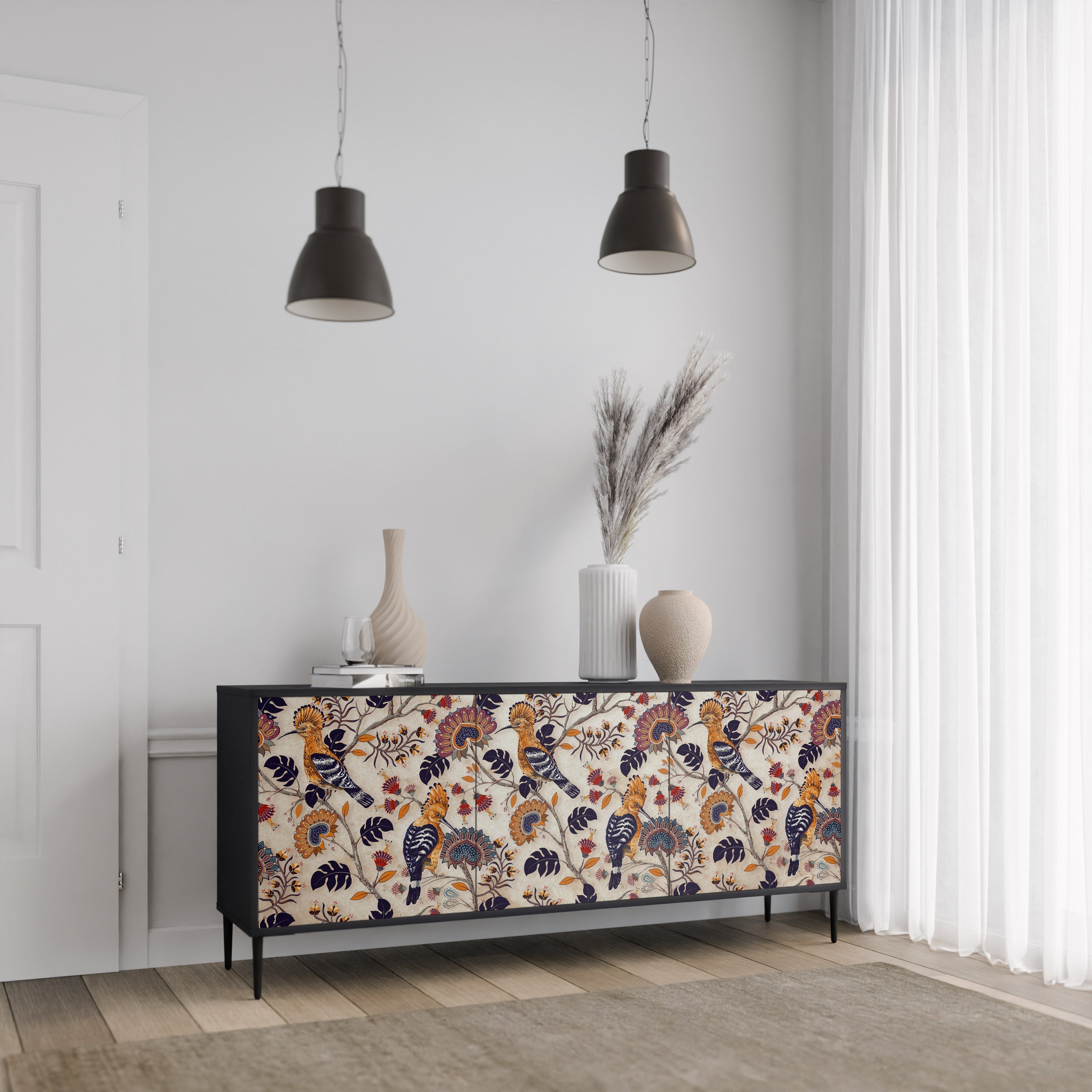 EMINENT HOOPOE Aparador de 3 Portas em Acabamento Preto