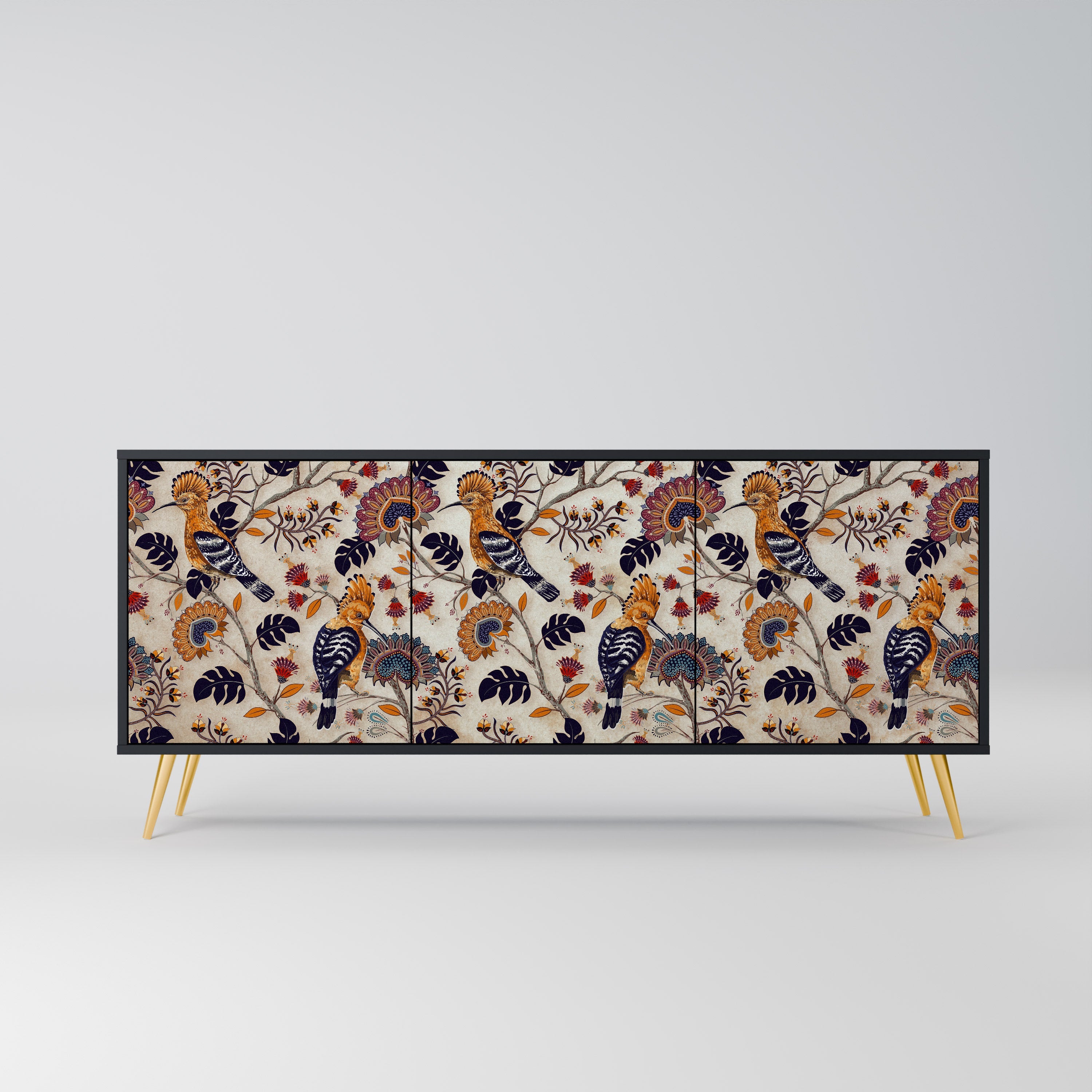 EMINENT HOOPOE Aparador de 3 Portas em Acabamento Preto