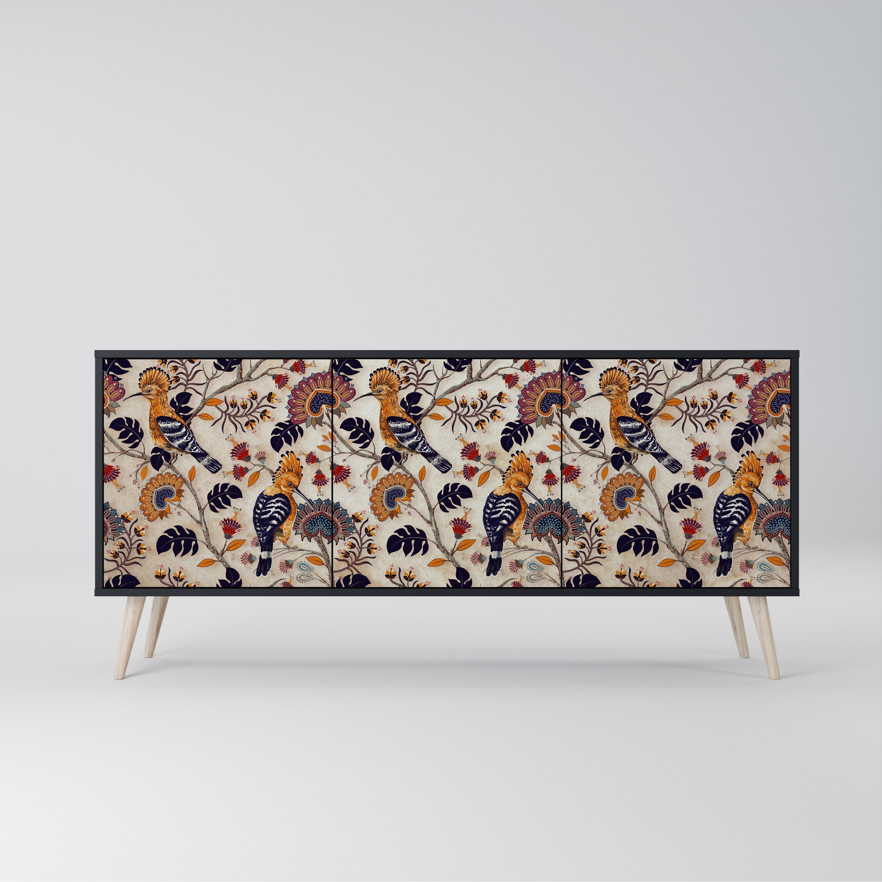 EMINENT HOOPOE Aparador de 3 Portas em Acabamento Preto