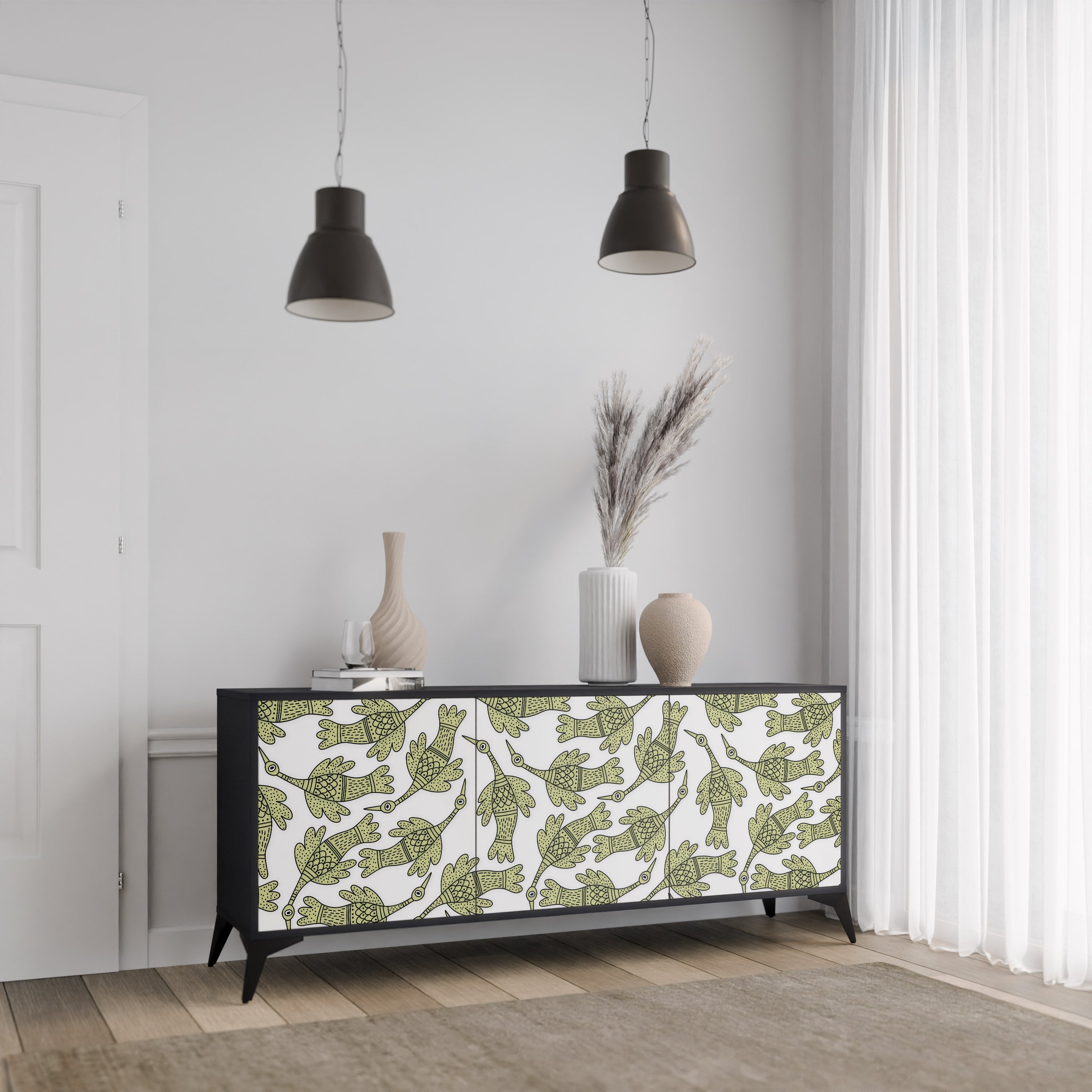 SEEDLING SONGBIRD 3-Door Sideboard in Black Finish
