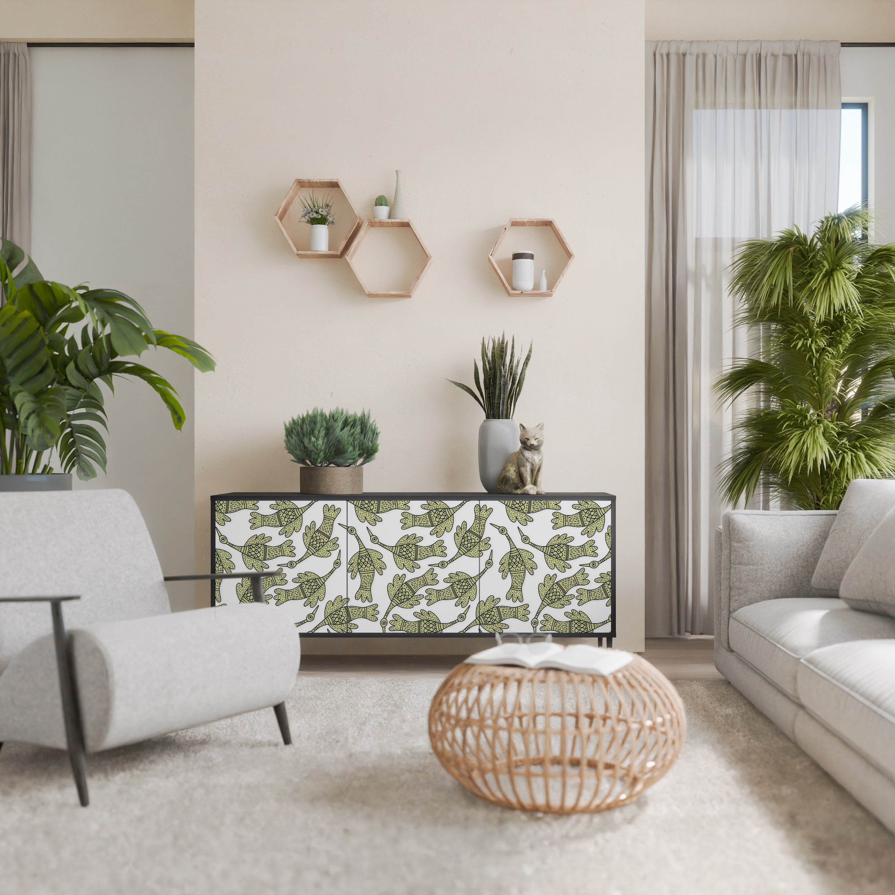 SEEDLING SONGBIRD Aparador de 3 Portas em Acabamento Preto