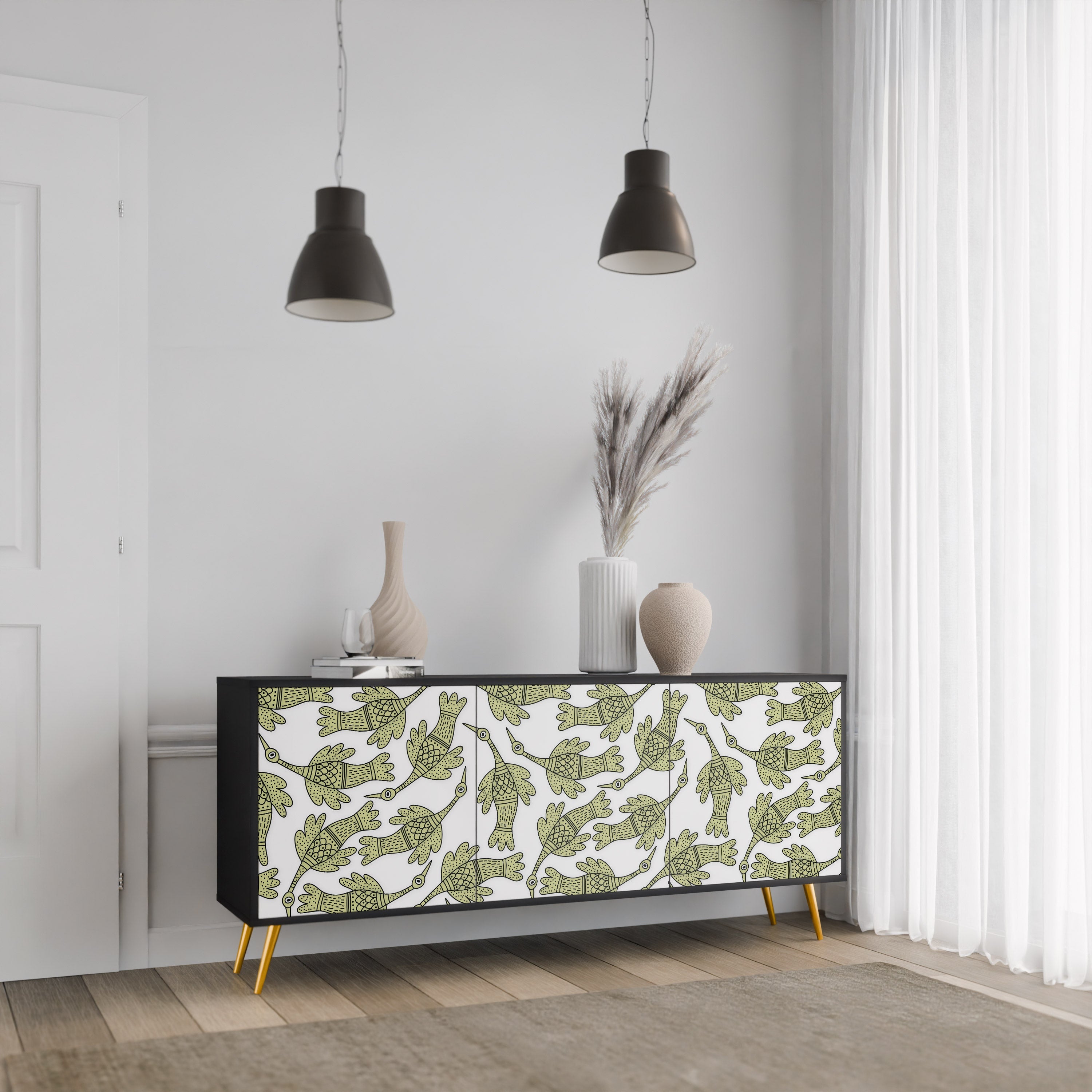 SEEDLING SONGBIRD 3-Door Sideboard in Black Finish