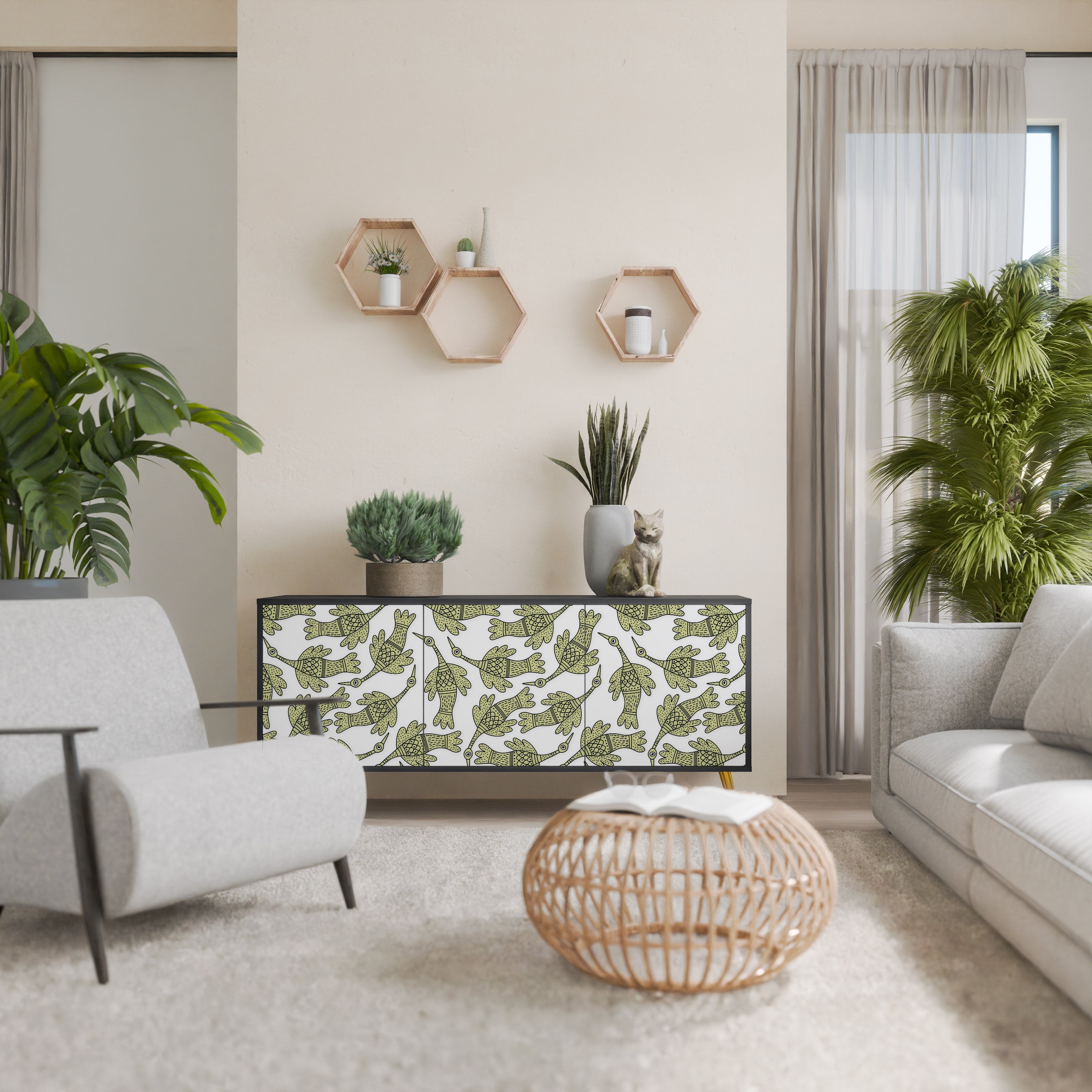 SEEDLING SONGBIRD 3-Door Sideboard in Black Finish