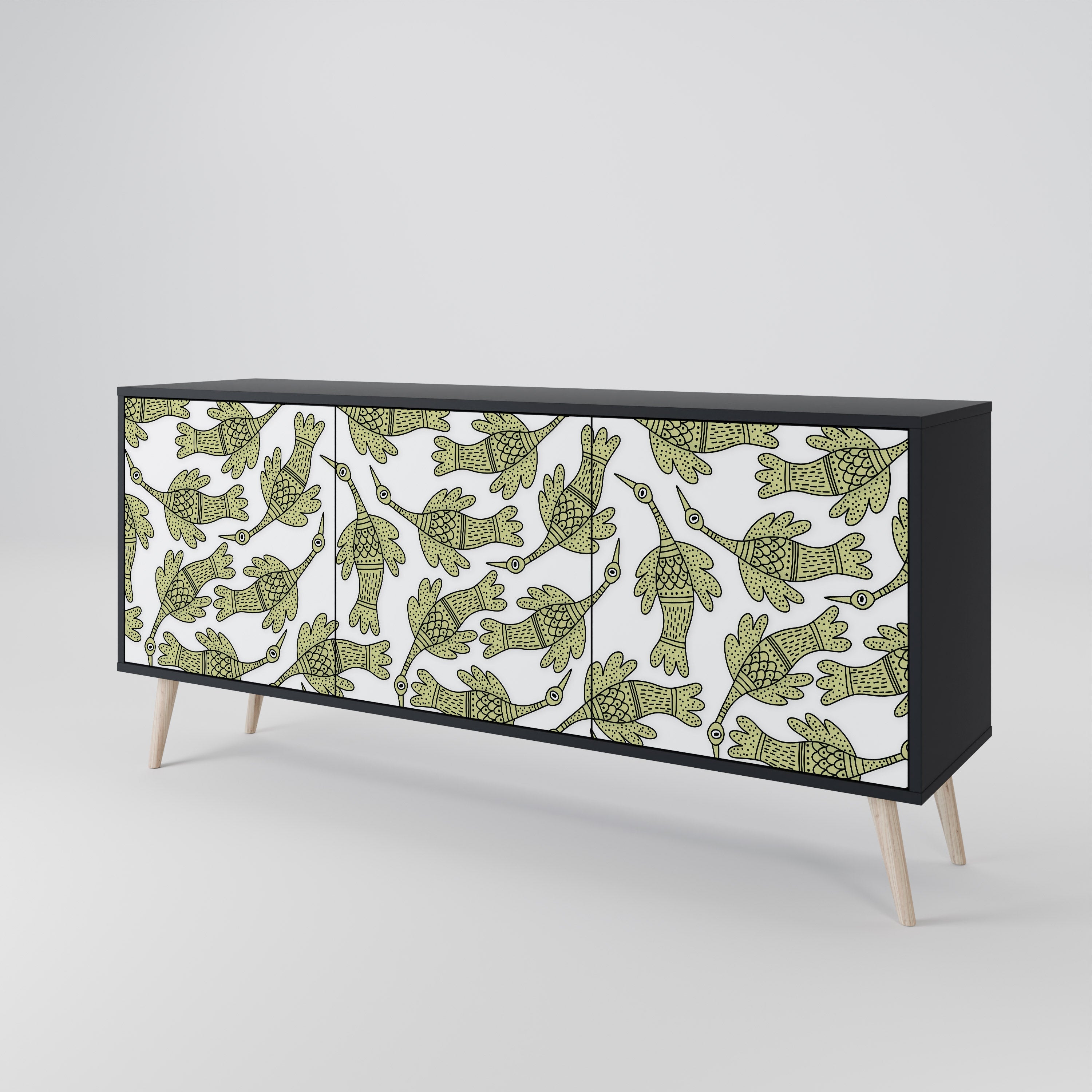 SEEDLING SONGBIRD 3-Door Sideboard in Black Finish