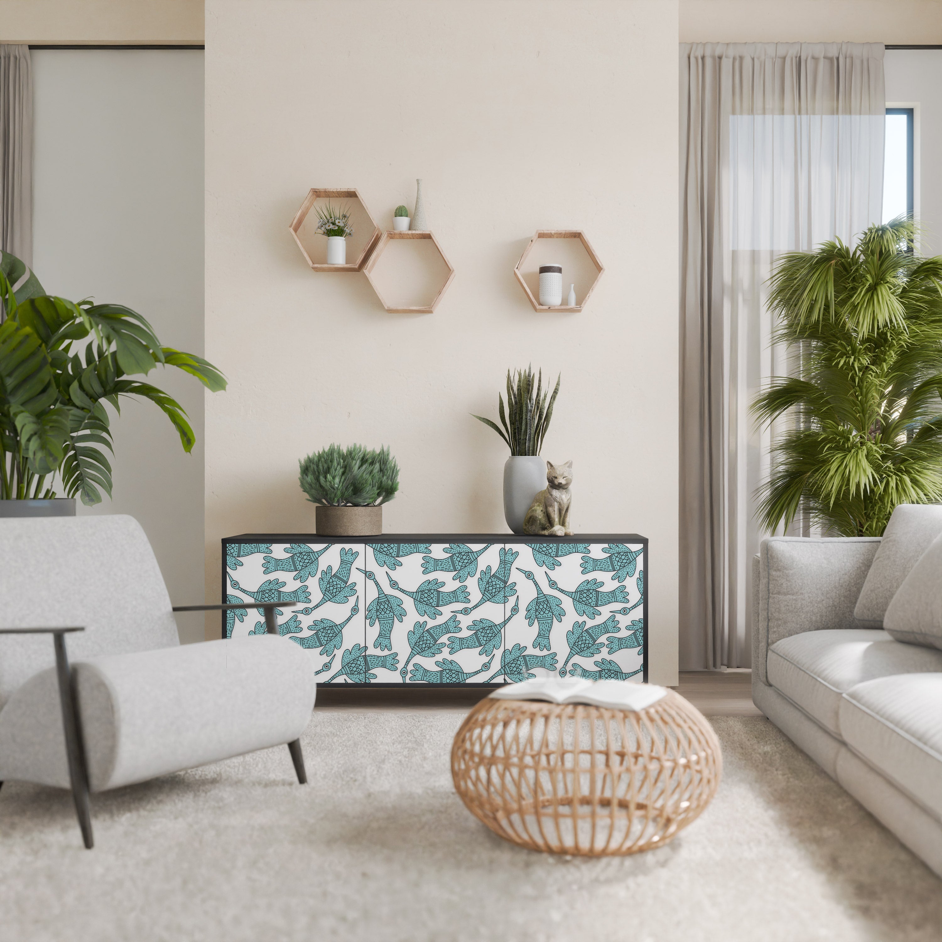 WATERSPOUT SONGIBIRD Aparador de 3 Portas em Acabamento Preto