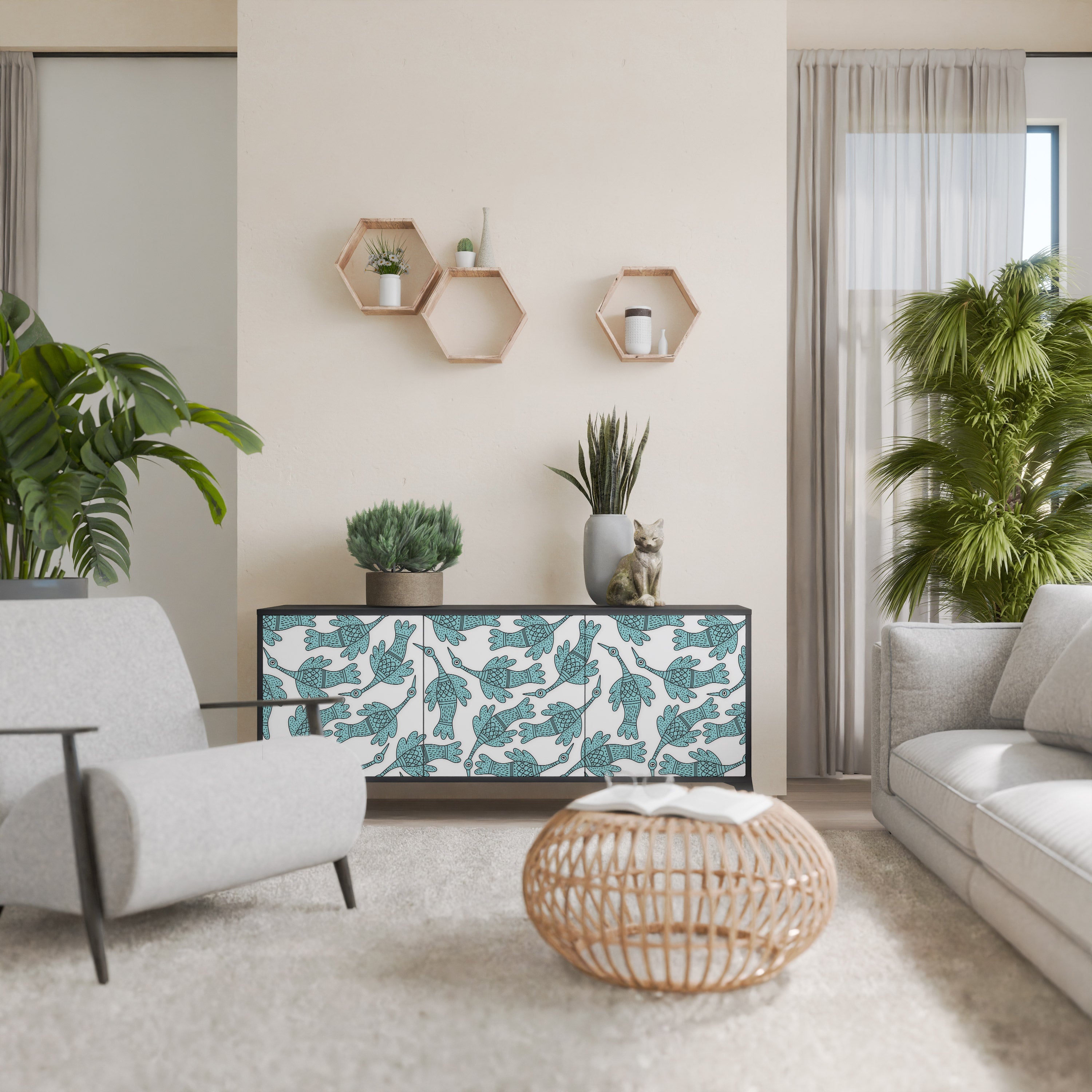 WATERSPOUT SONGIBIRD Aparador de 3 Portas em Acabamento Preto