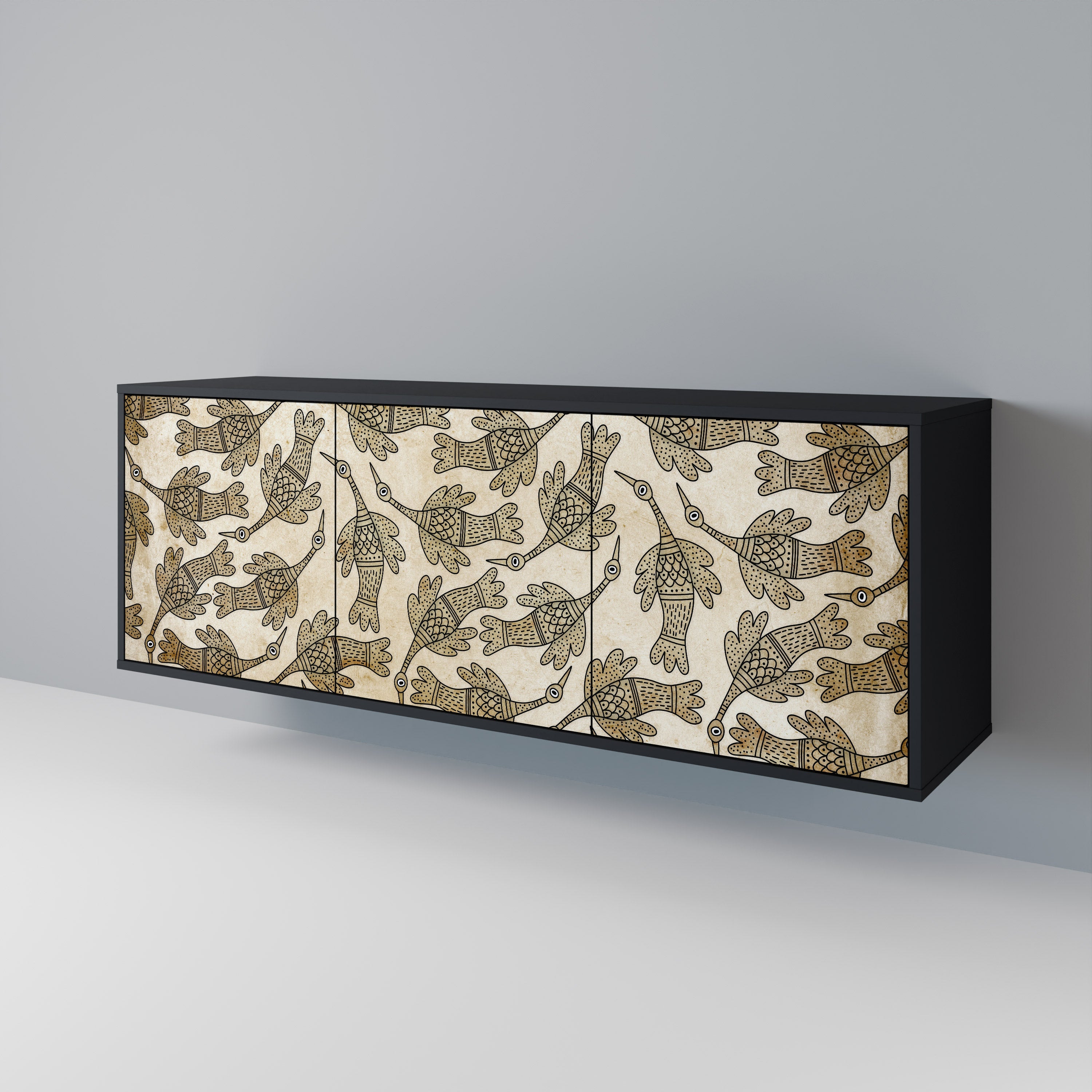 ALMONDINE SONGBIRD 3-Door Sideboard in Black Finish