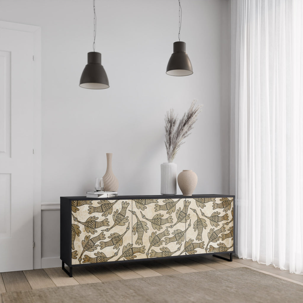 ALMONDINE SONGBIRD 3-Door Sideboard in Black Finish