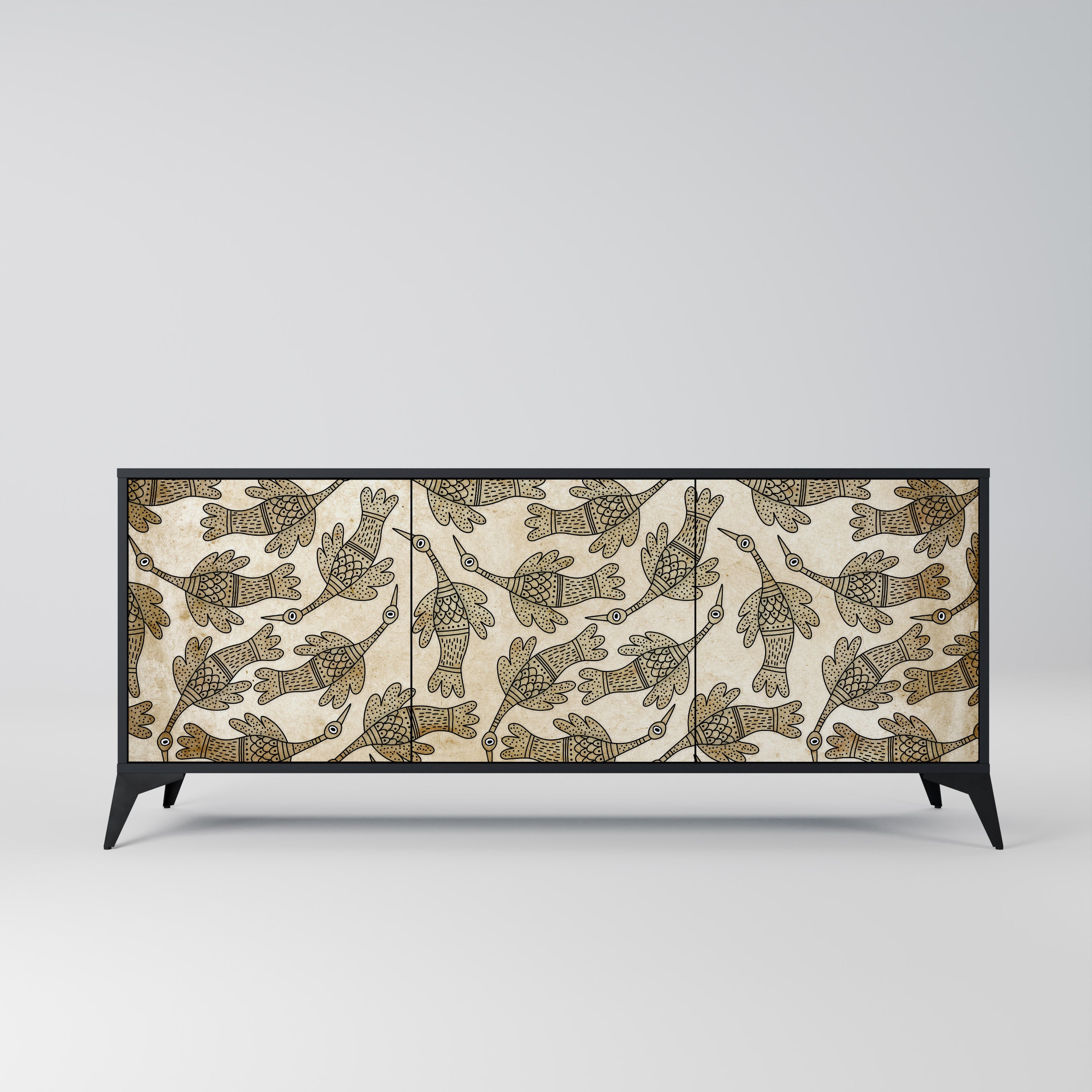 ALMONDINE SONGBIRD 3-Door Sideboard in Black Finish