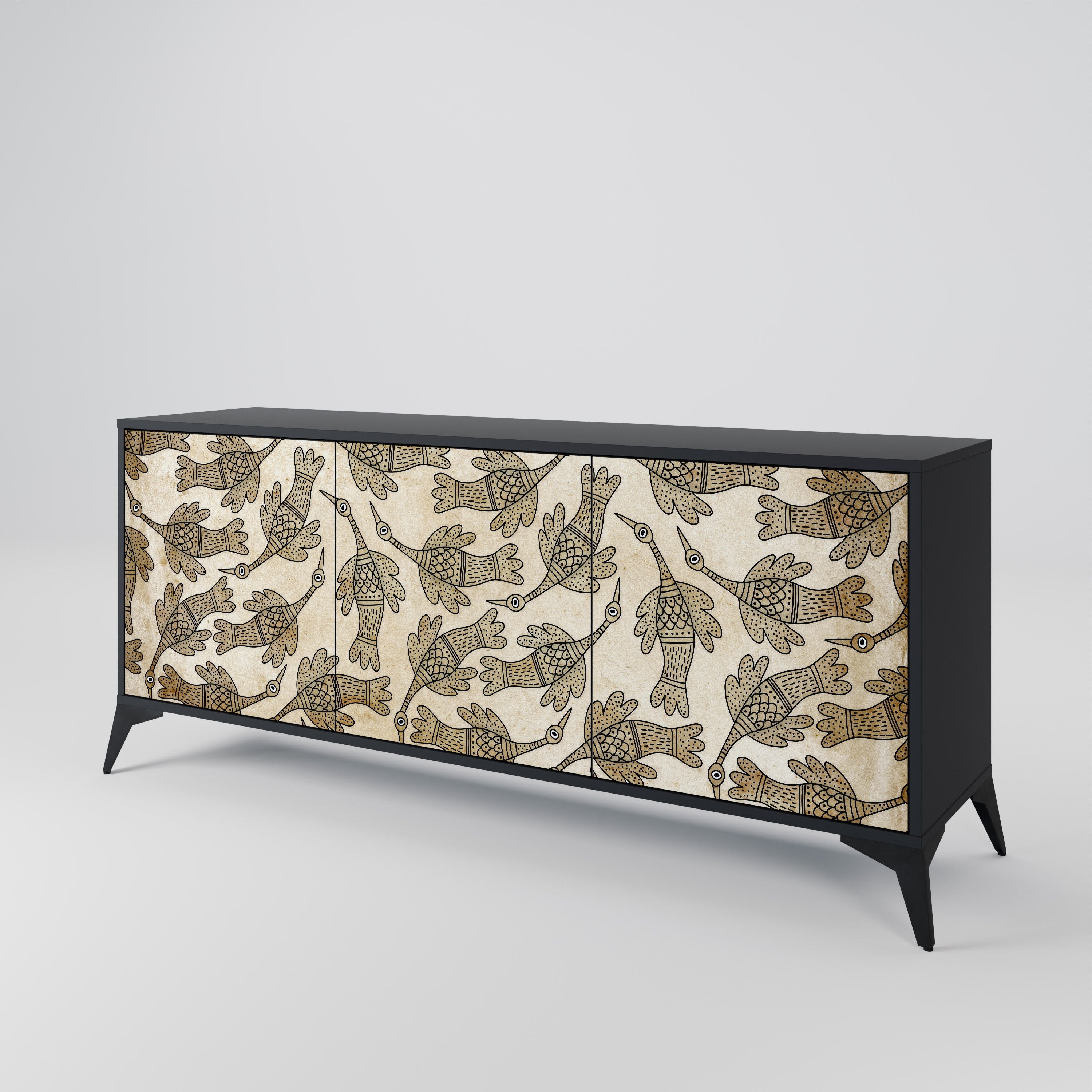 ALMONDINE SONGBIRD 3-Door Sideboard in Black Finish