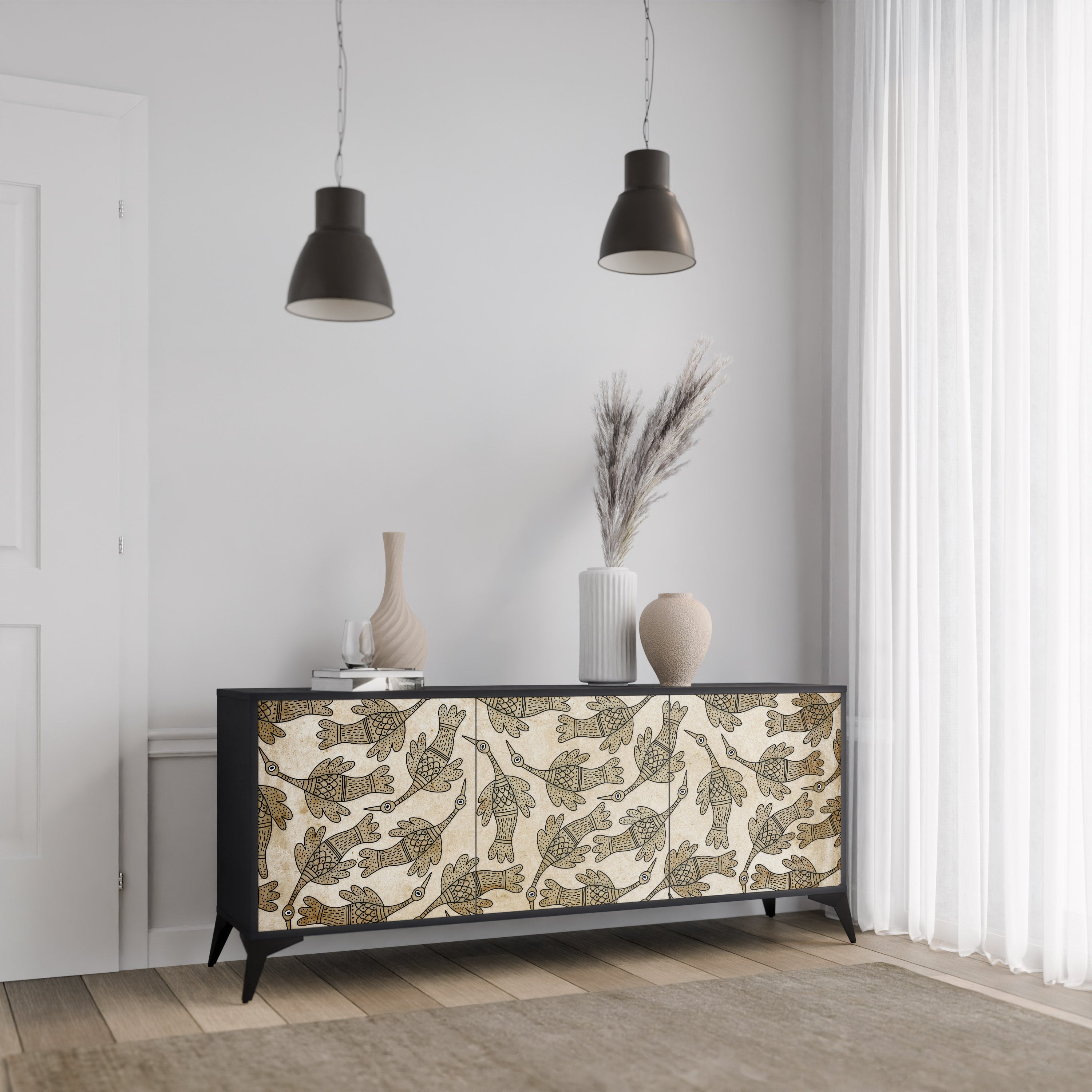 ALMONDINE SONGBIRD 3-Door Sideboard in Black Finish