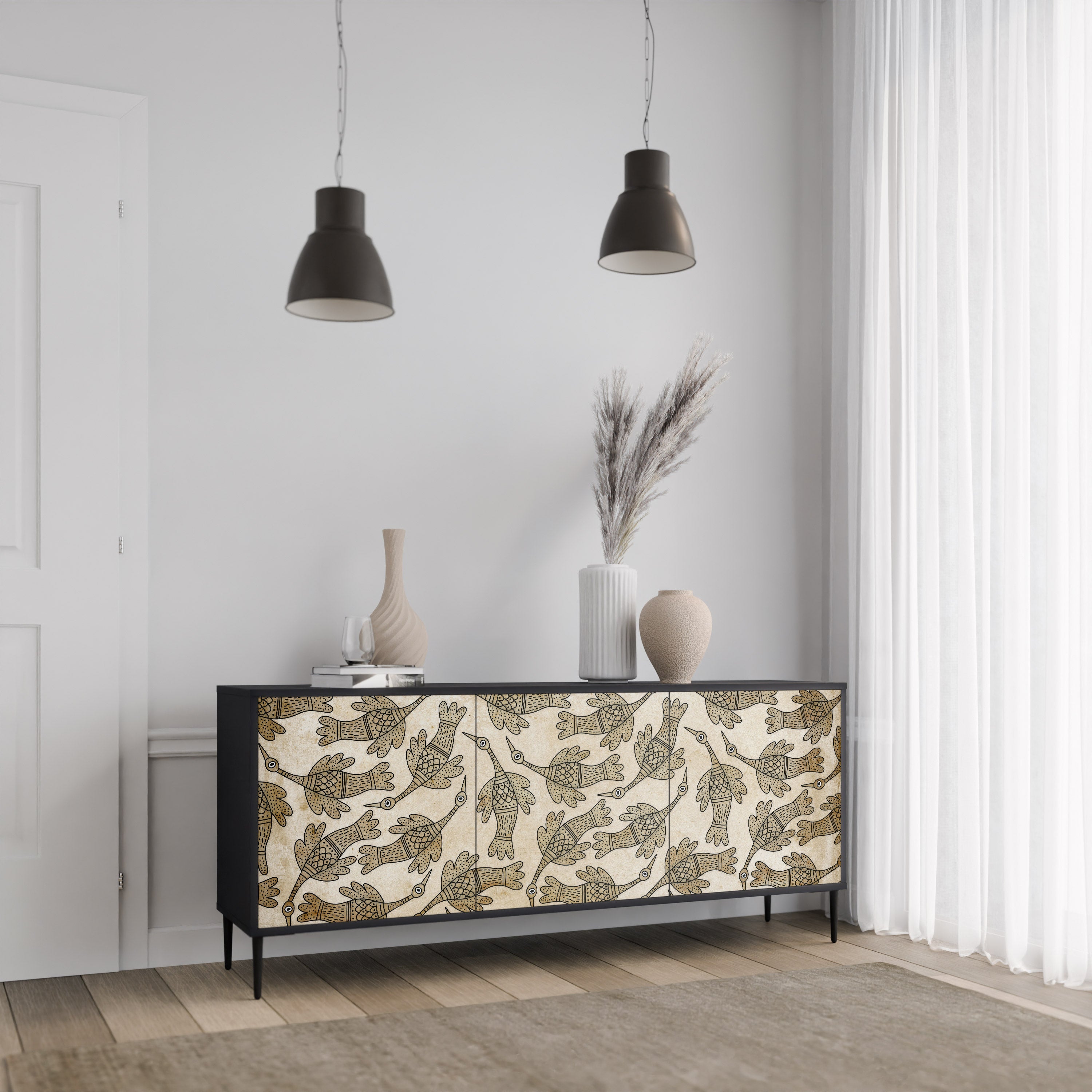 ALMONDINE SONGBIRD 3-Door Sideboard in Black Finish