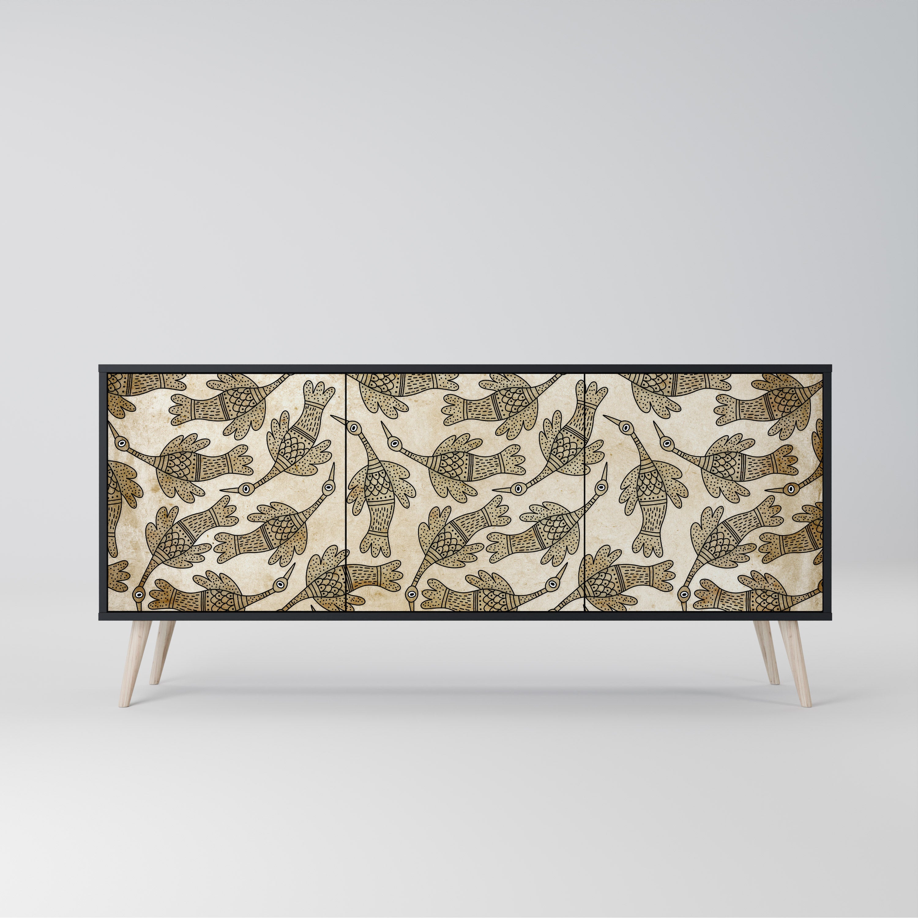 ALMONDINE SONGBIRD 3-Door Sideboard in Black Finish