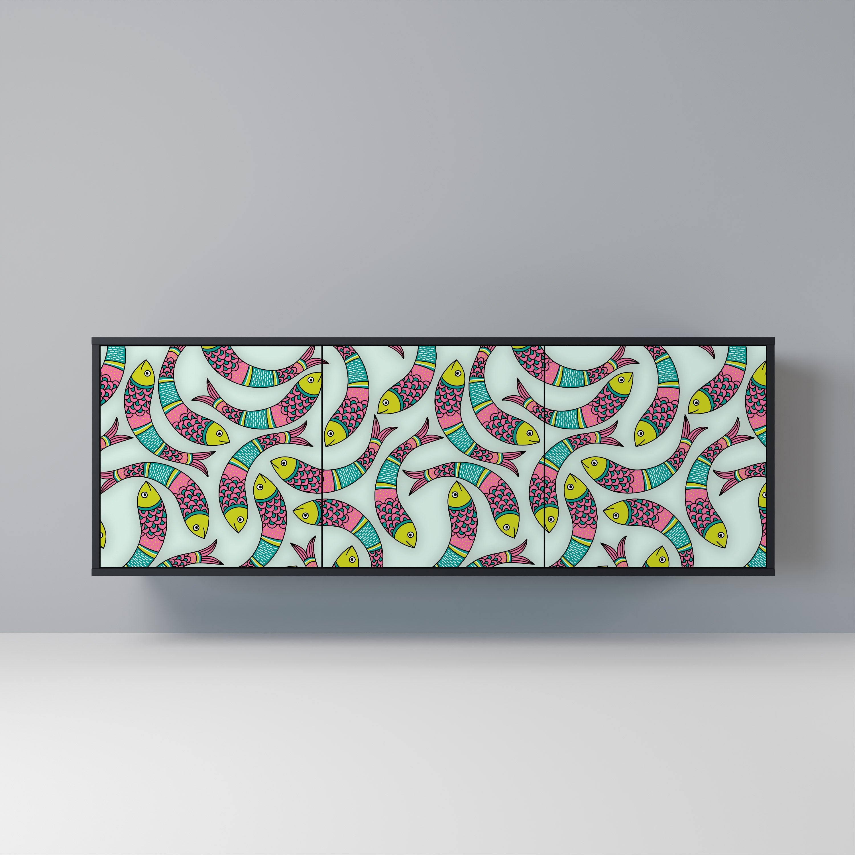 INDIAN FISH Aparador de 3 Portas em Acabamento Preto