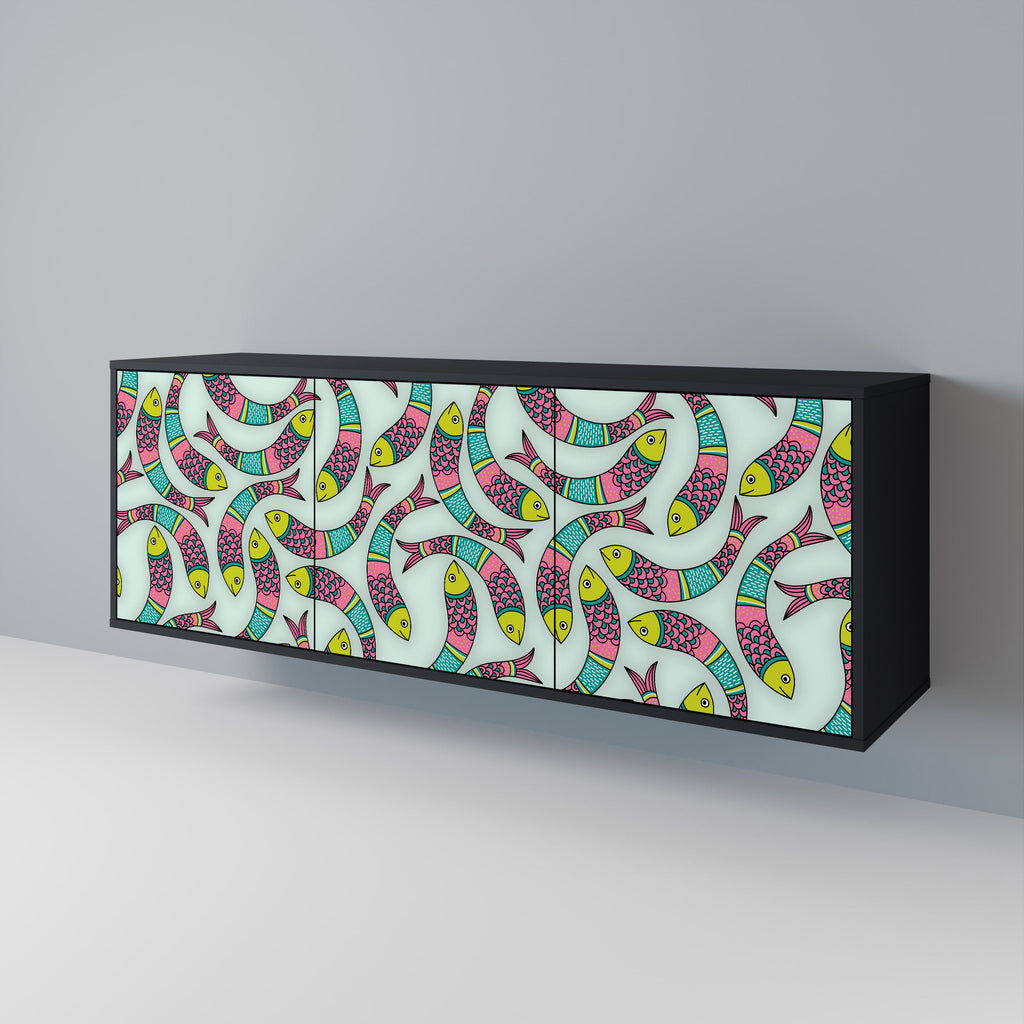 INDIAN FISH Aparador de 3 Portas em Acabamento Preto