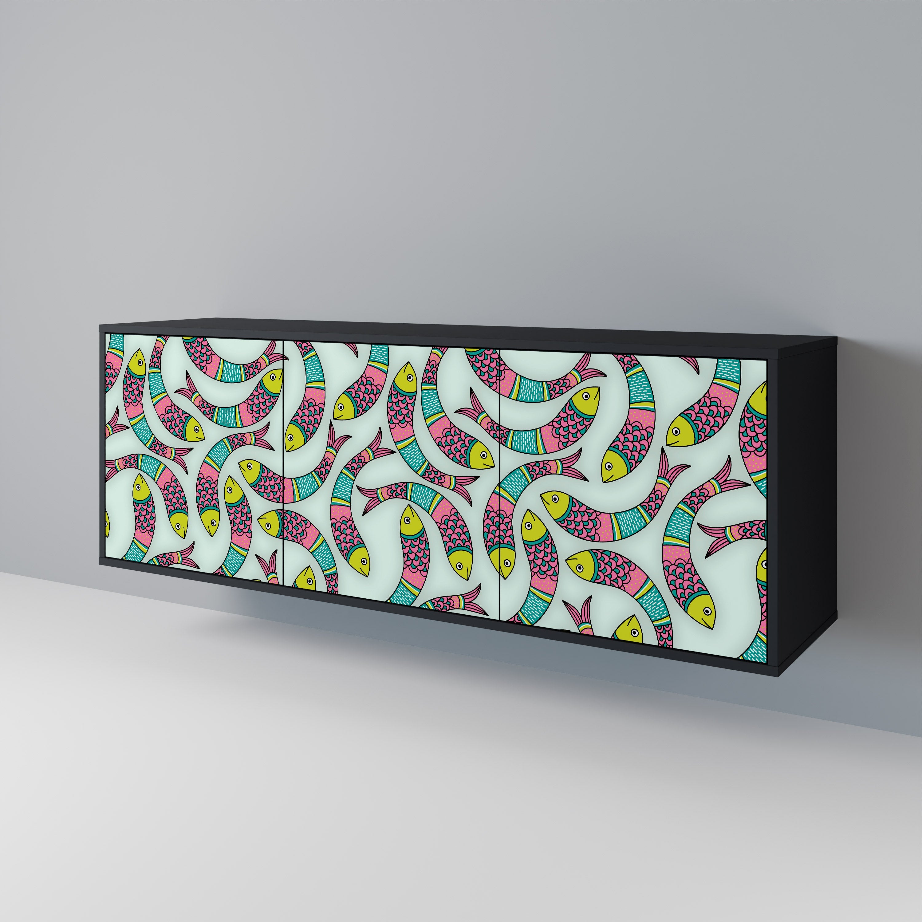 INDIAN FISH Aparador de 3 Portas em Acabamento Preto