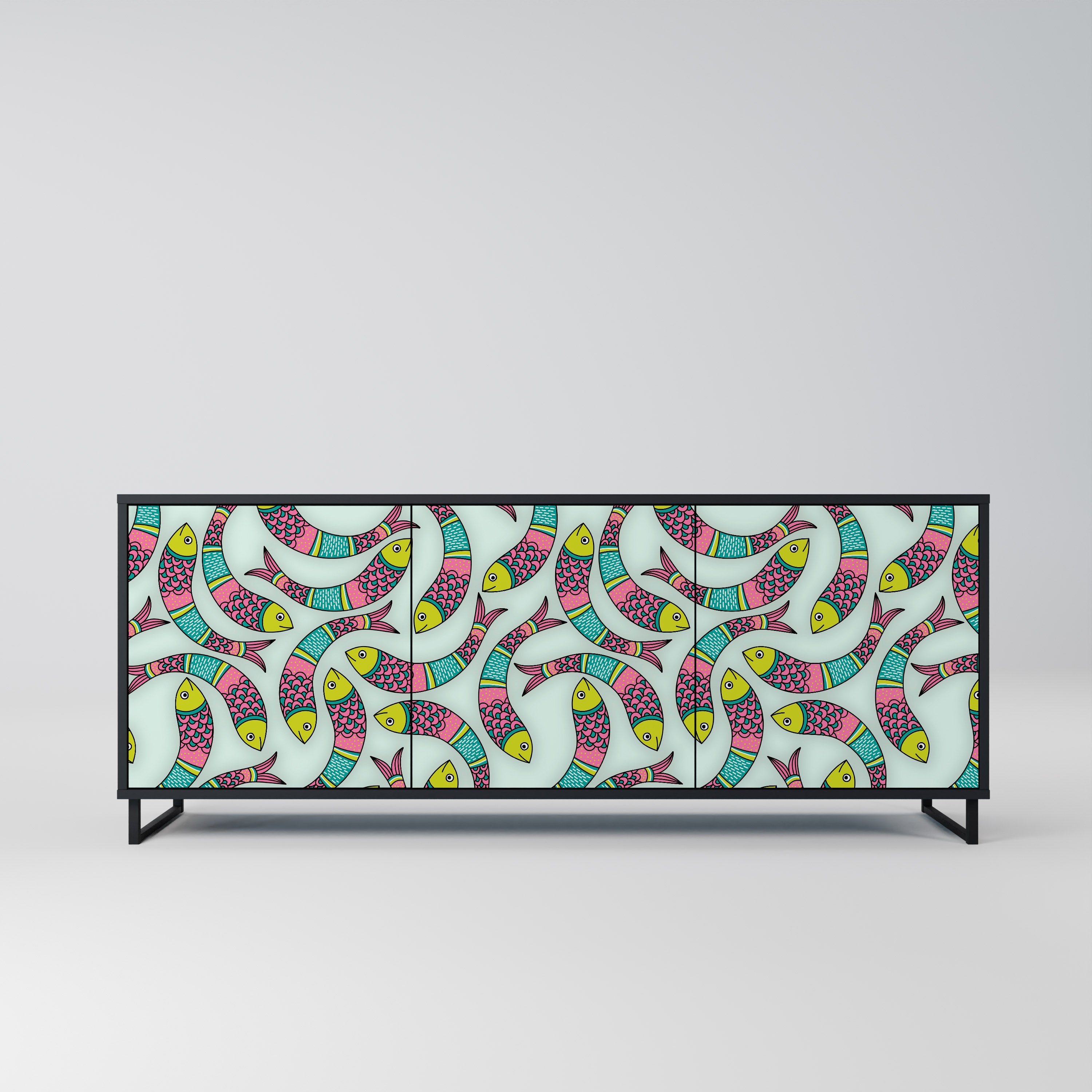 INDIAN FISH Aparador de 3 Portas em Acabamento Preto