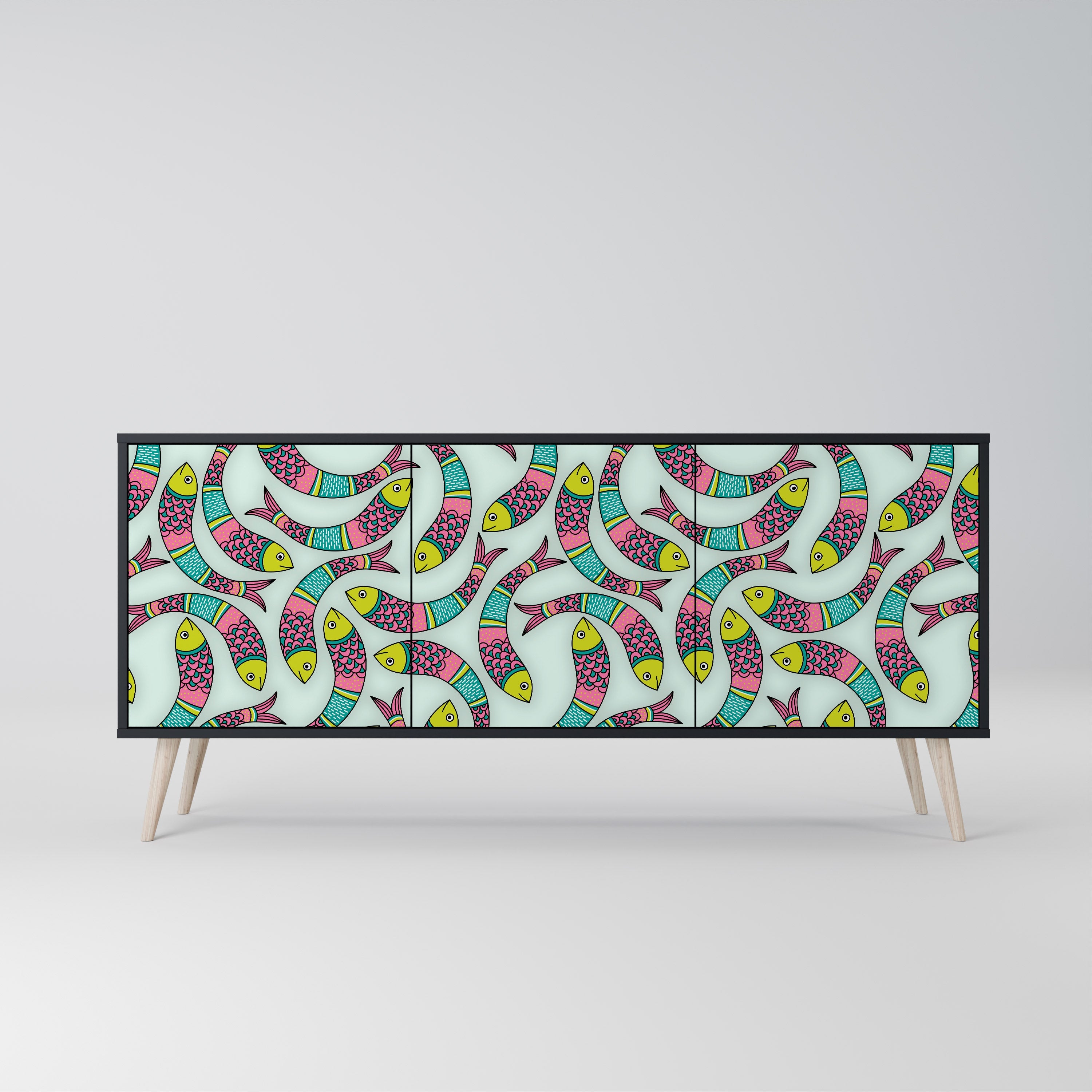 INDIAN FISH Aparador de 3 Portas em Acabamento Preto