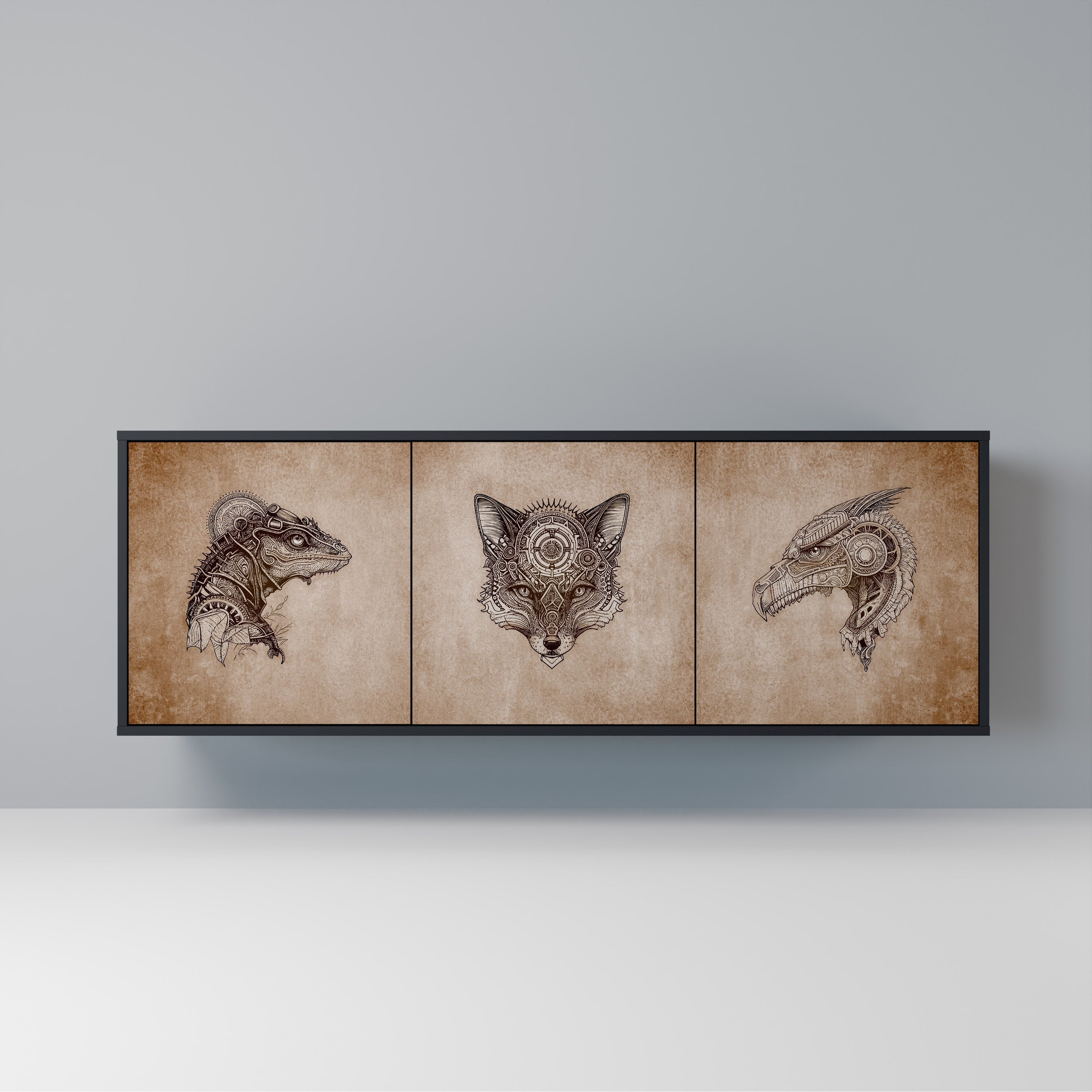 STEAMPUNK CLAN Aparador de 3 Portas em Acabamento Preto