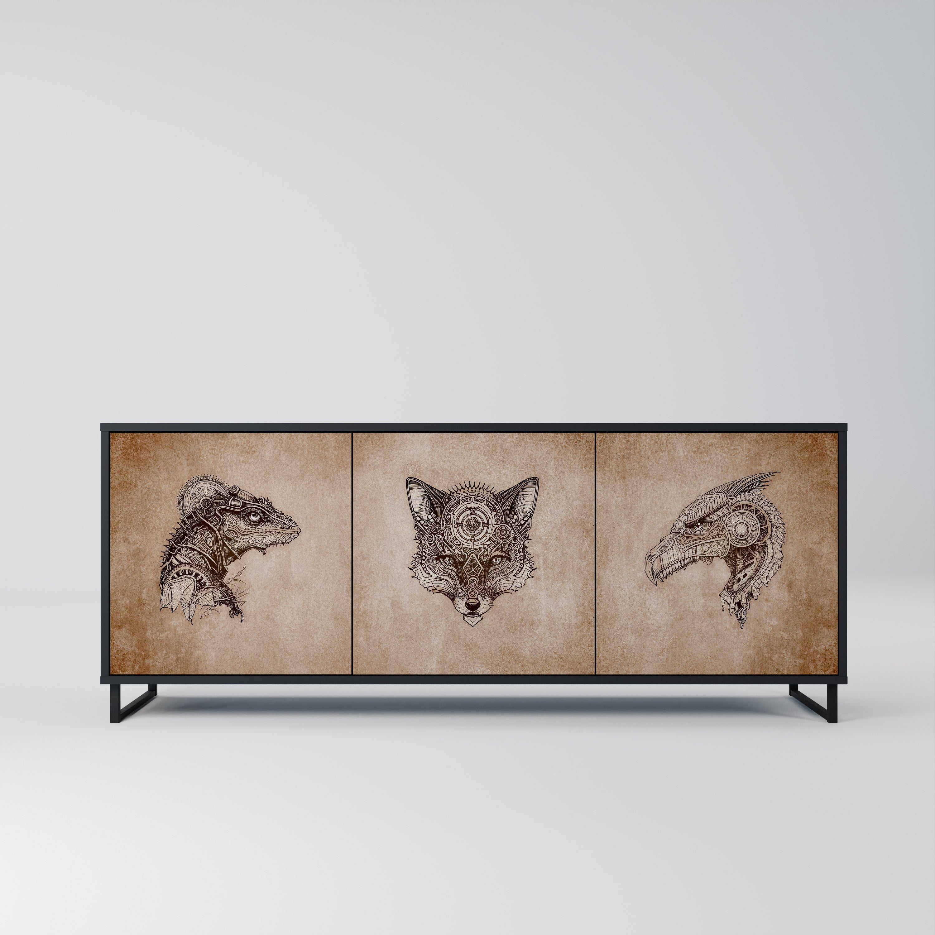 STEAMPUNK CLAN Aparador de 3 Portas em Acabamento Preto