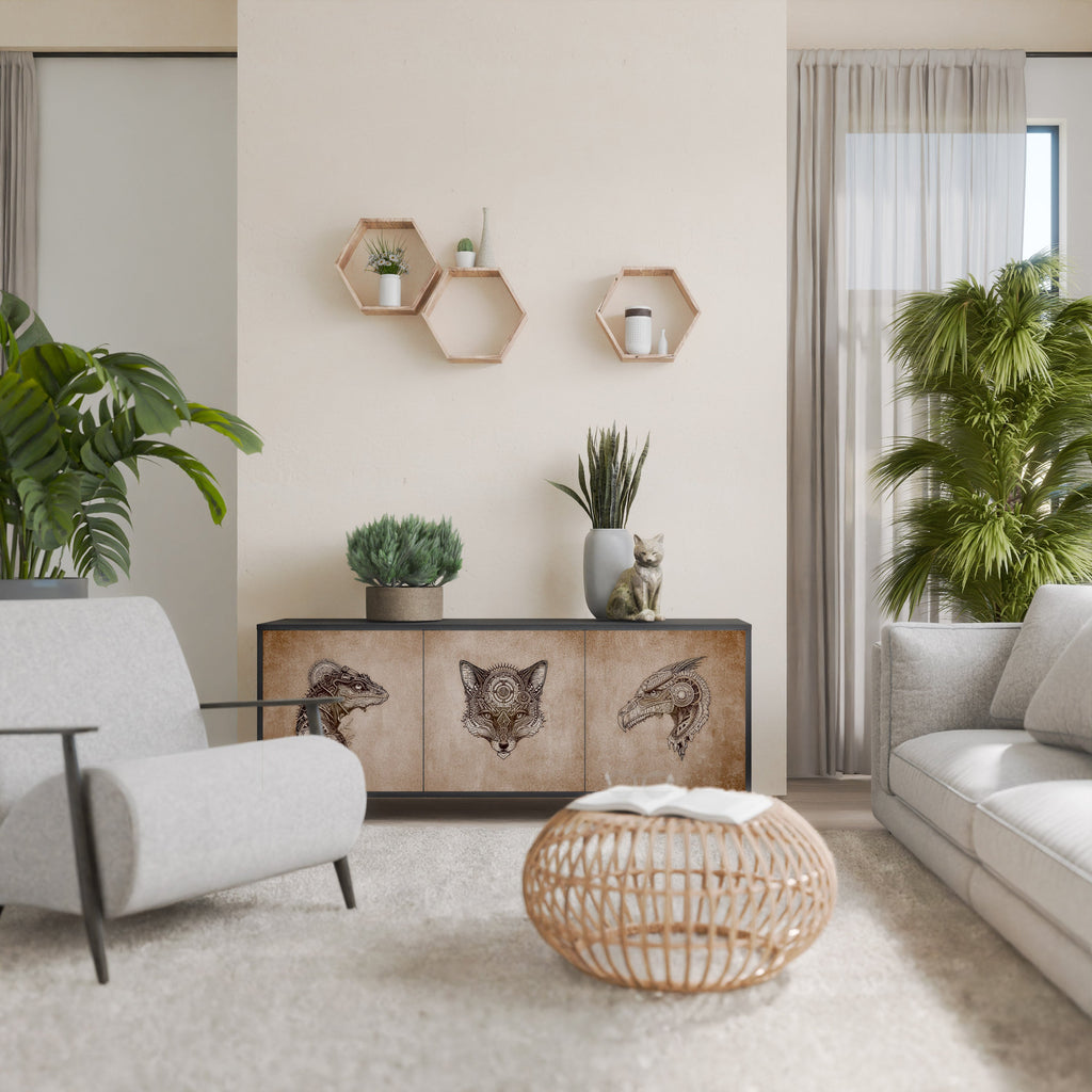 STEAMPUNK CLAN Aparador de 3 Portas em Acabamento Preto