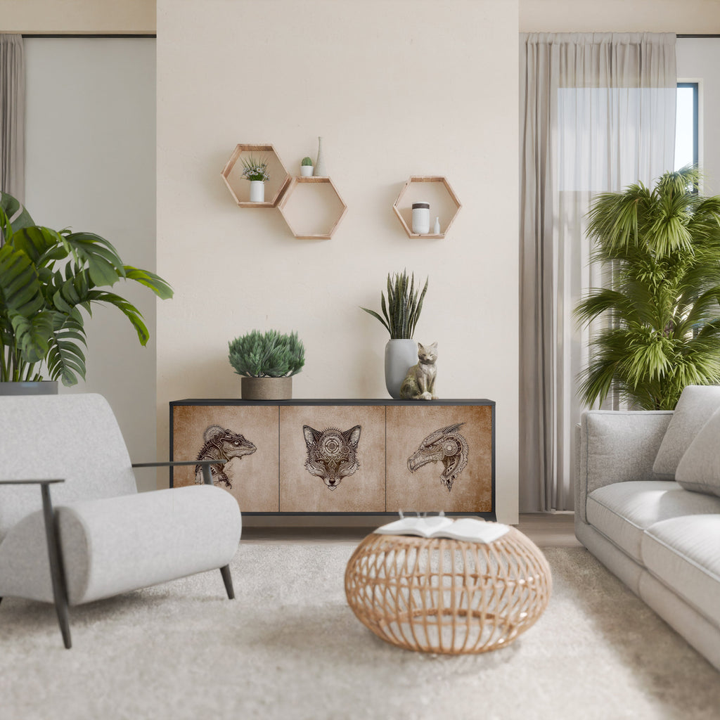 STEAMPUNK CLAN Aparador de 3 Portas em Acabamento Preto