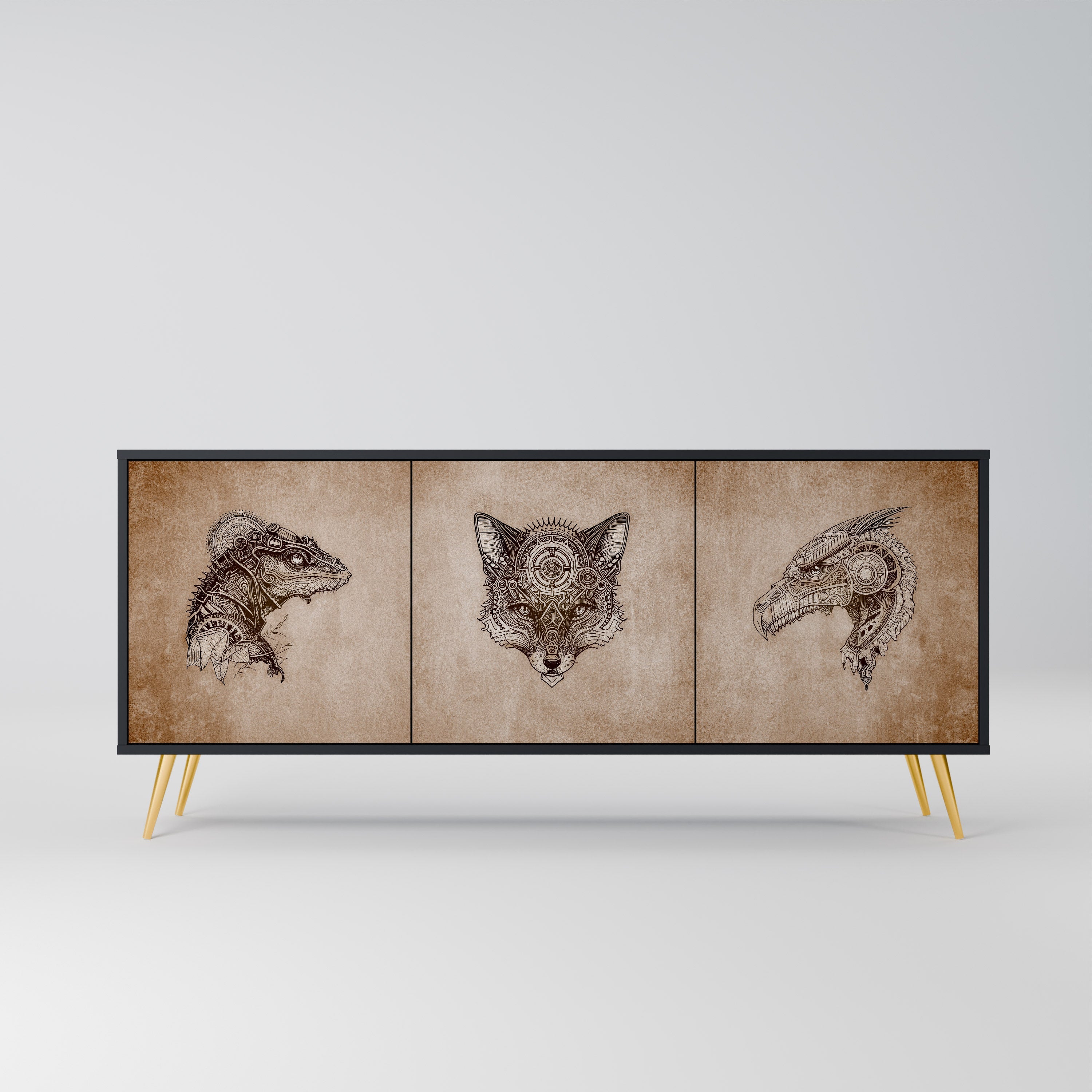 STEAMPUNK CLAN Aparador de 3 Portas em Acabamento Preto