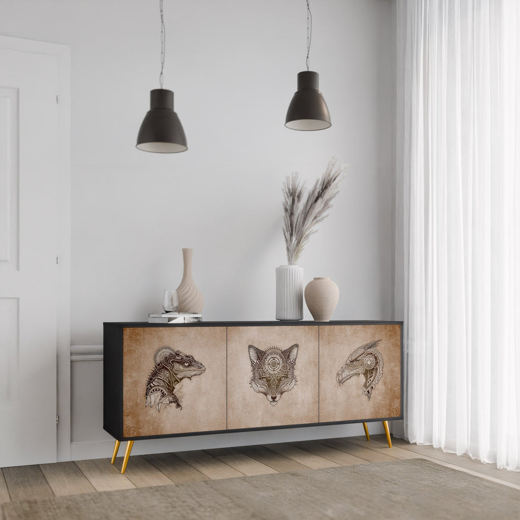 STEAMPUNK CLAN Aparador de 3 Portas em Acabamento Preto