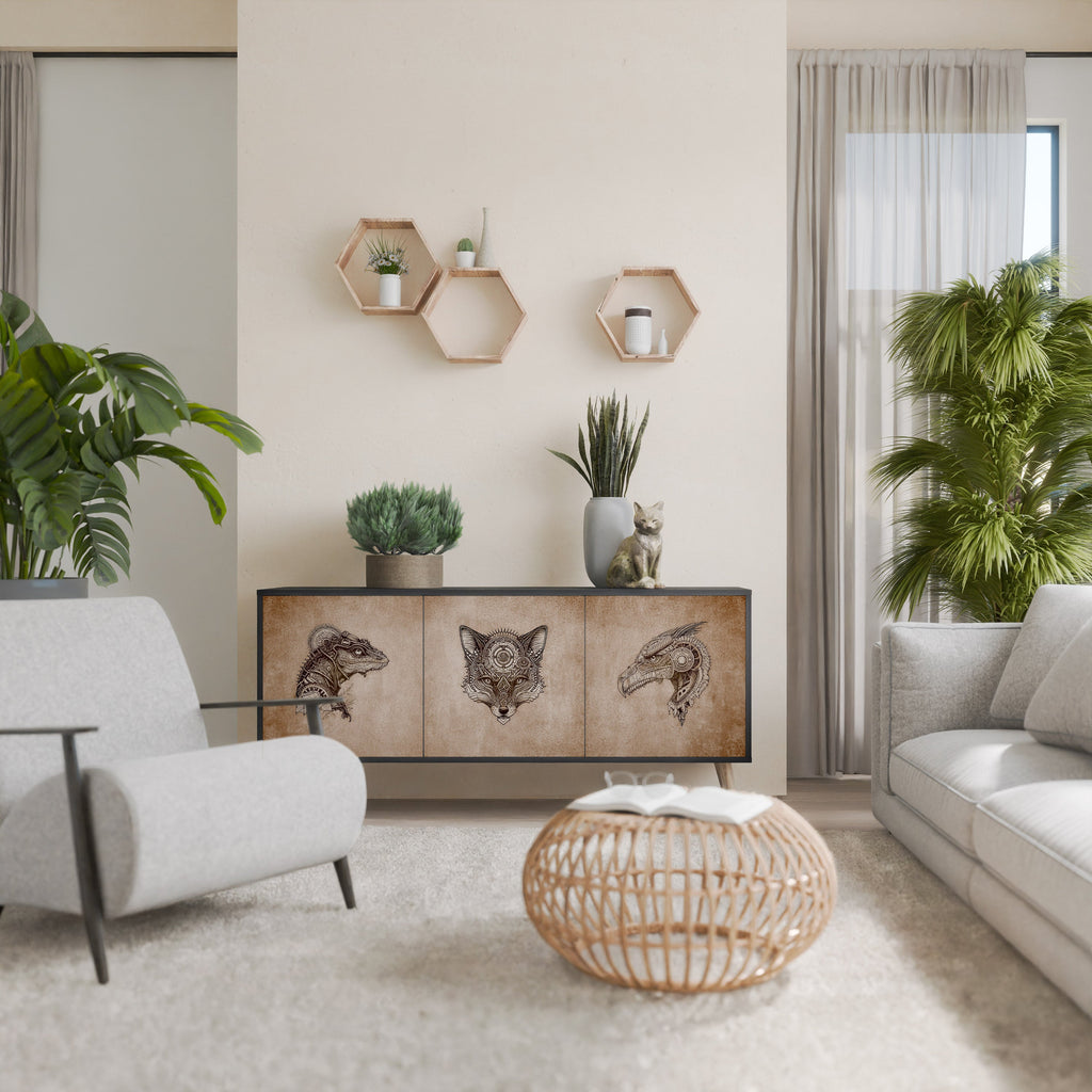 STEAMPUNK CLAN Aparador de 3 Portas em Acabamento Preto