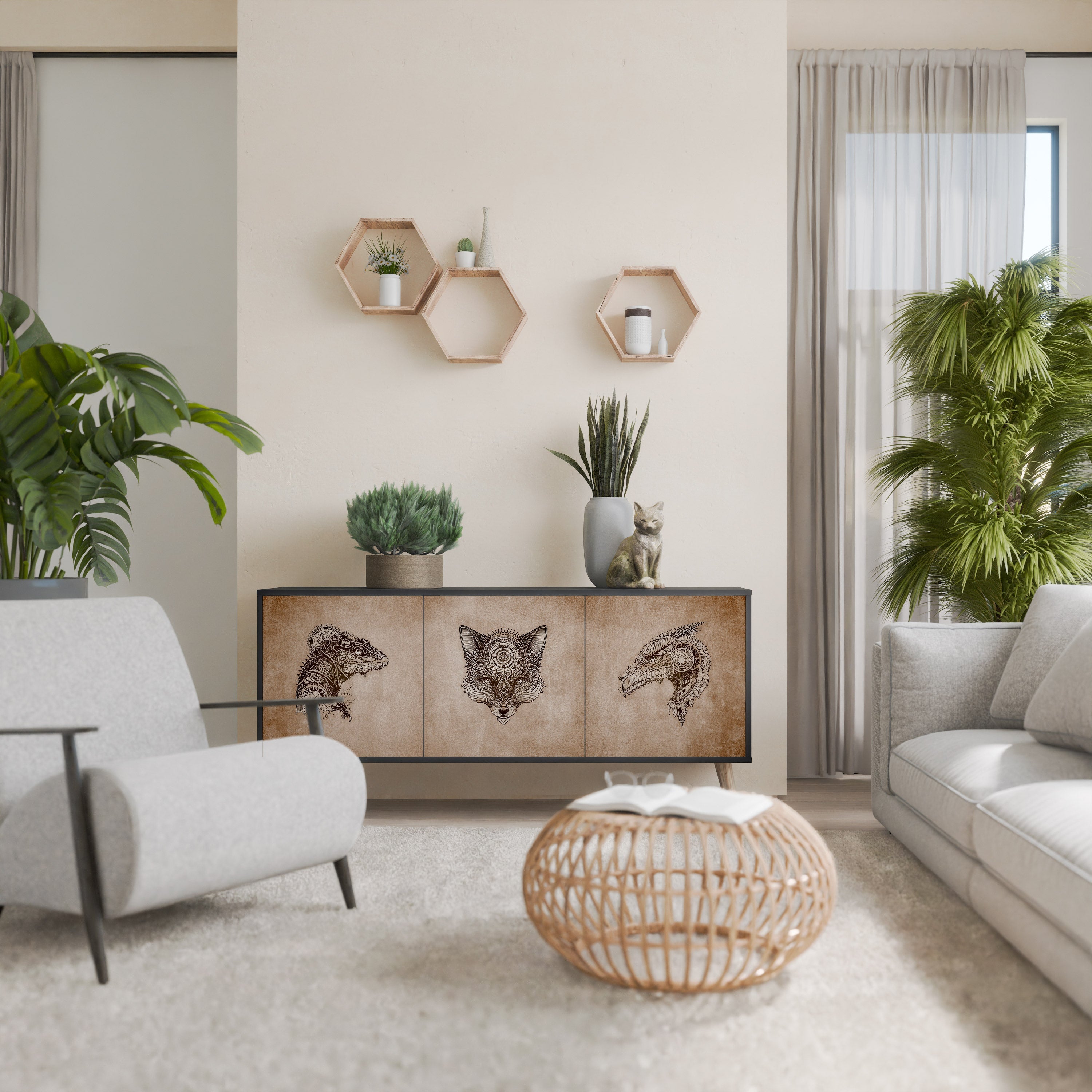 STEAMPUNK CLAN Aparador de 3 Portas em Acabamento Preto